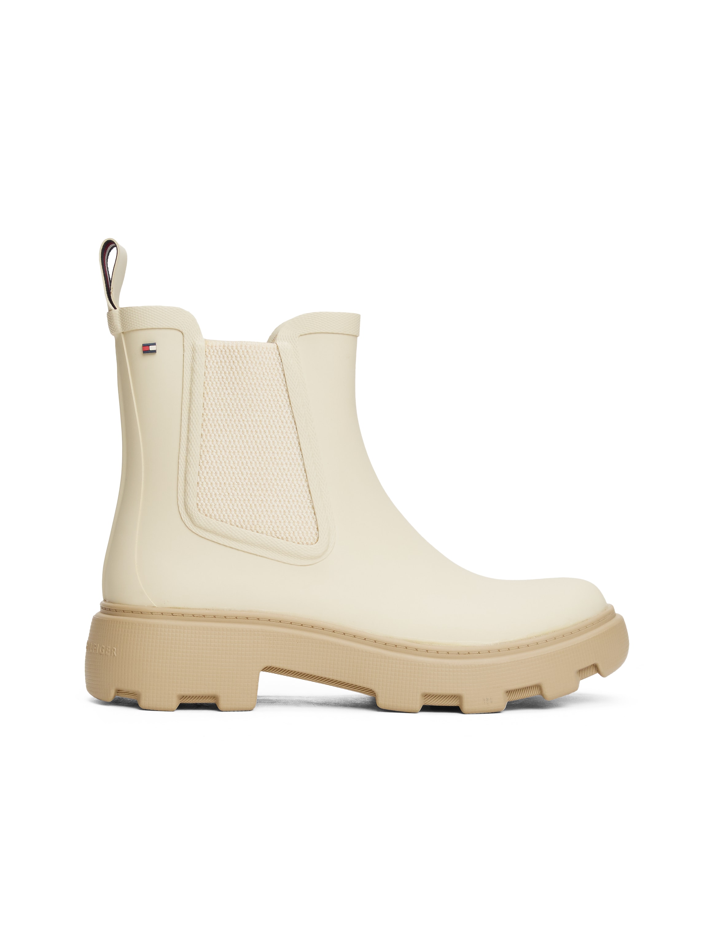 Tommy Hilfiger Chelseaboots »RUBBER FLAG CLEATED RAINBOOT«, Blockabsatz, Schlupfboots, Gummistiefel, beidseitiger Stretcheinsatz