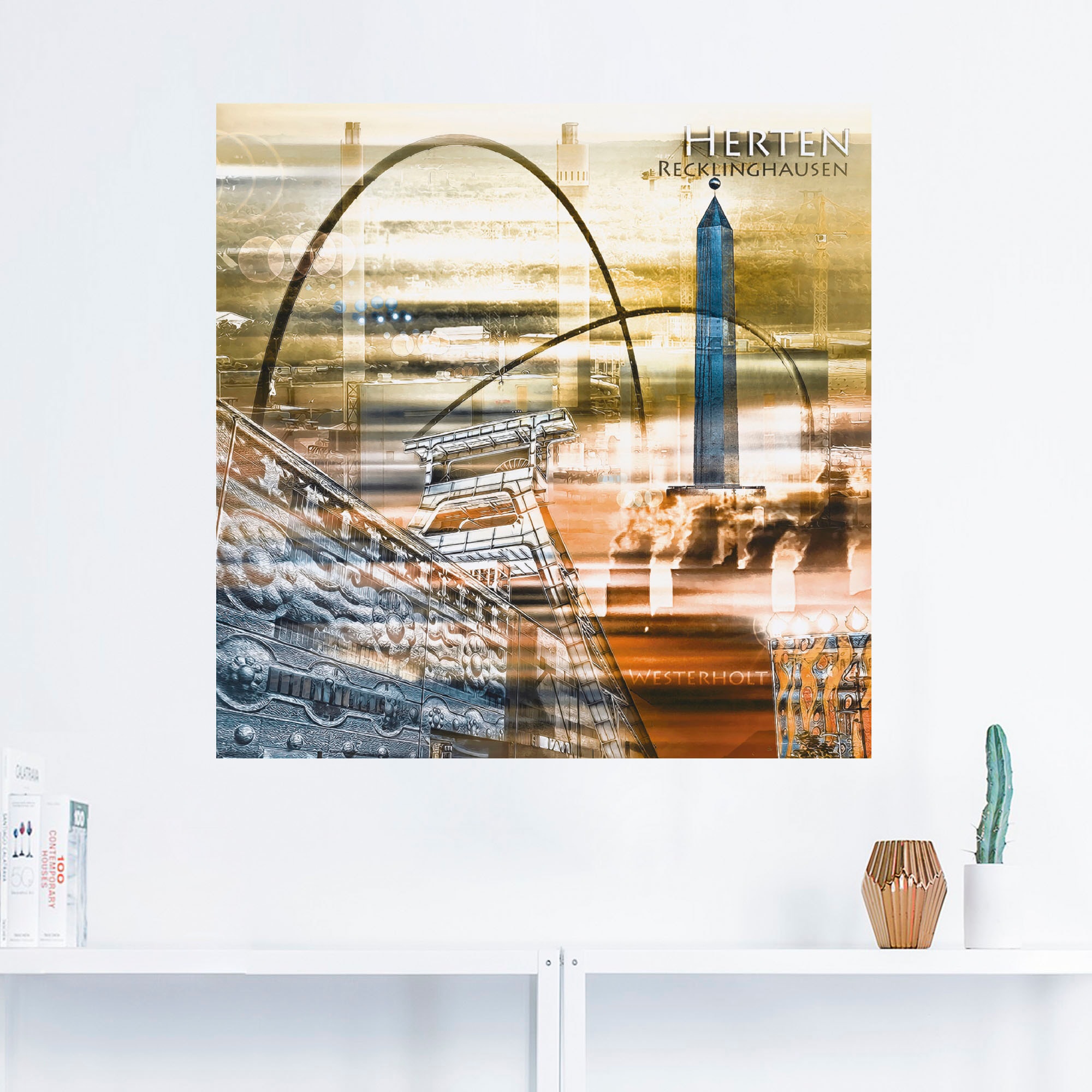 Artland Wandbild »Herten Skyline Abstrakte Collage«, Architektonische Elemente, (1 St.), als Leinwandbild, Wandaufkleber oder Poster in versch. Größen