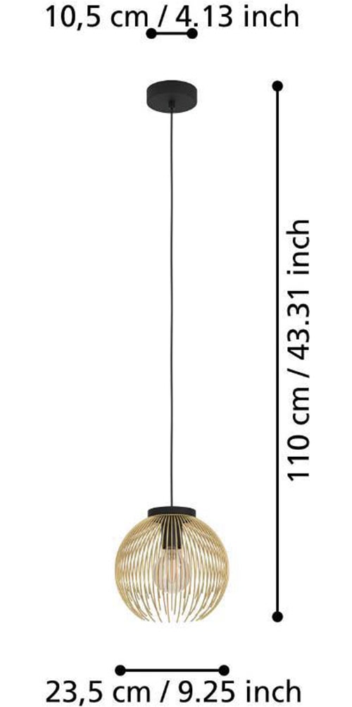 EGLO Hängeleuchte »VENEZUELA Pendellampe, Esszimmerlampe, Metall, schwarz, gold, E27«, Leuchtmittel E27 | Leuchtmittel wechselbar-ohne Leuchtmittel, Esstischlampe, Pendelleuchte, Drahtschirm, 1 flammig, 110x23,5cm