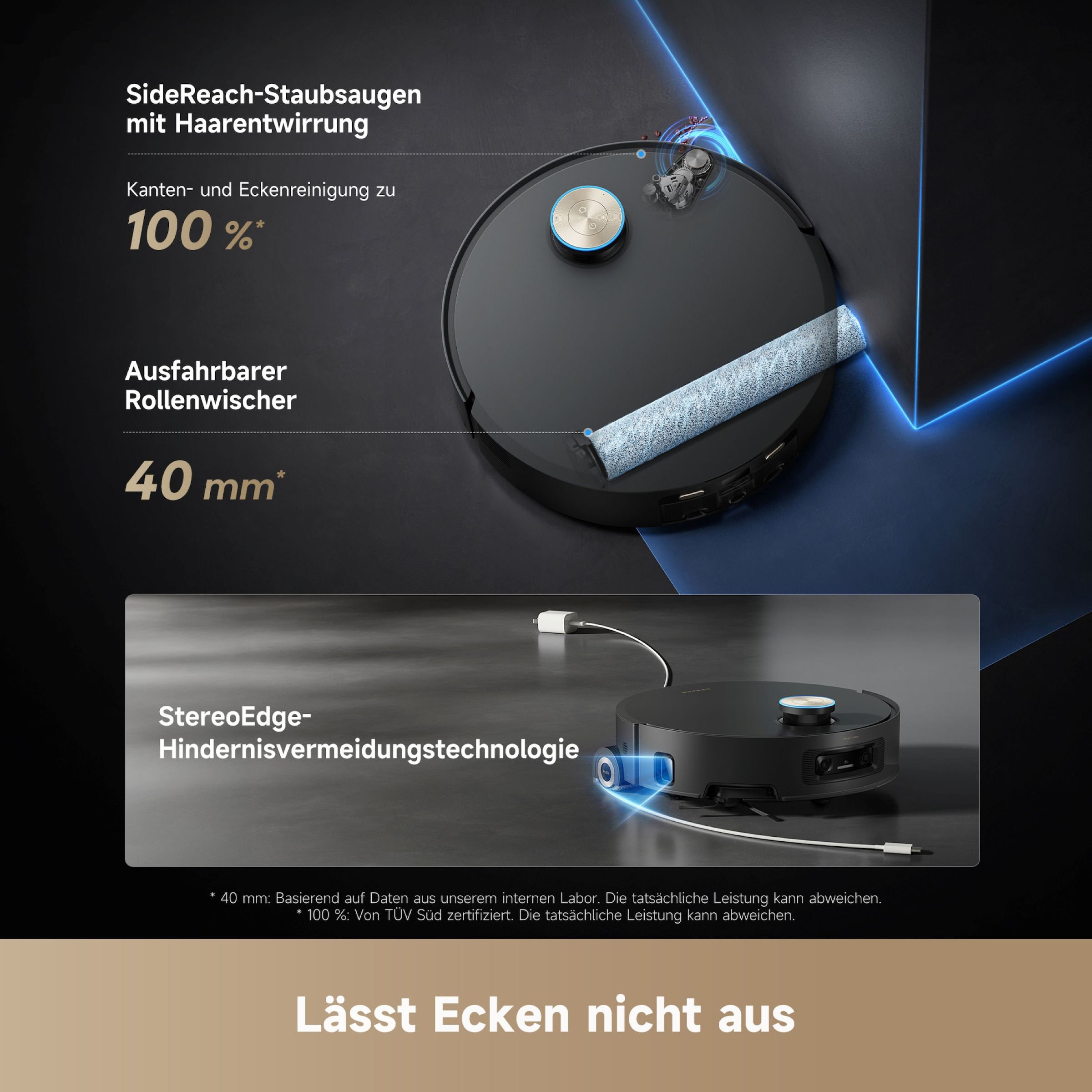 Dreame Nass-Trocken-Saugroboter »Aqua10 Ultra Roller Complete Black«, Warmwasser-Wischsystem, Rollenmopp, überwindet Hindernisse, 30.000 Pa