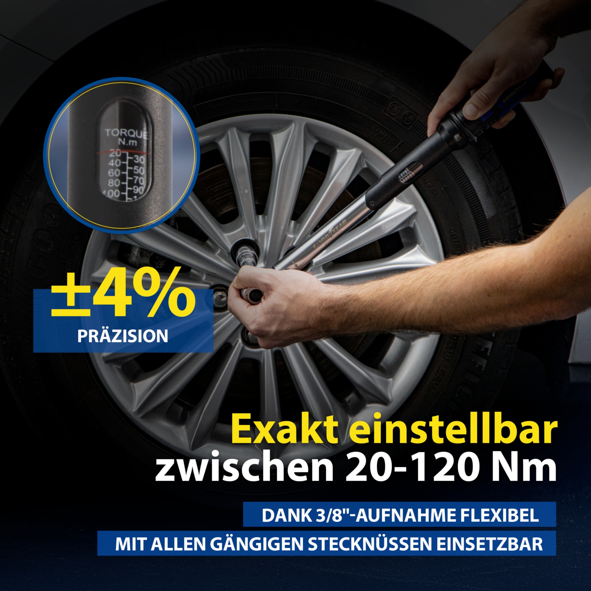 Goodyear Drehmomentschlüssel »Drehmomentschlüssel 20-120 Nm mit Adaptern«