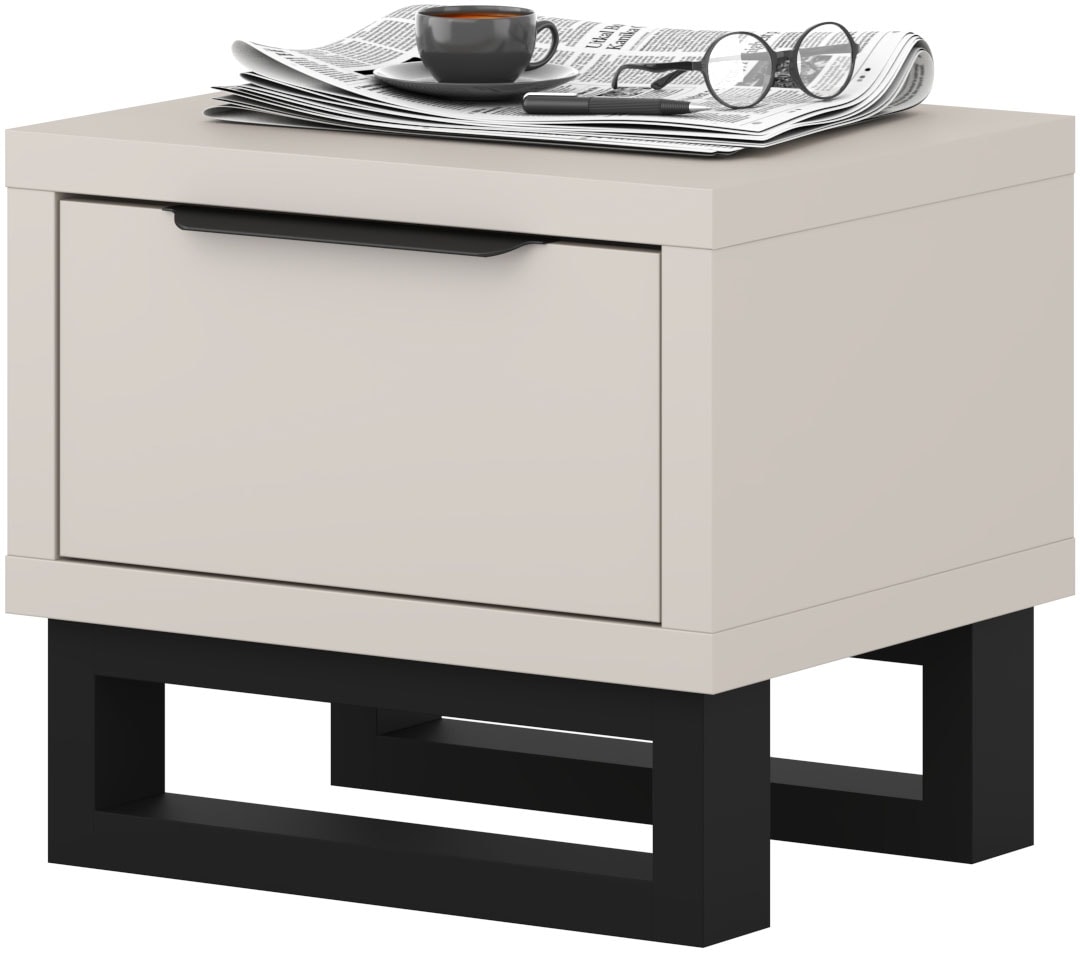 Home affaire Nachtkommode »Bronne,Breite 55 cm, Nachttisch mit 1 Schublade« Moderner Nachtschrank mit Kufen in Metalloptik, Metallgriff