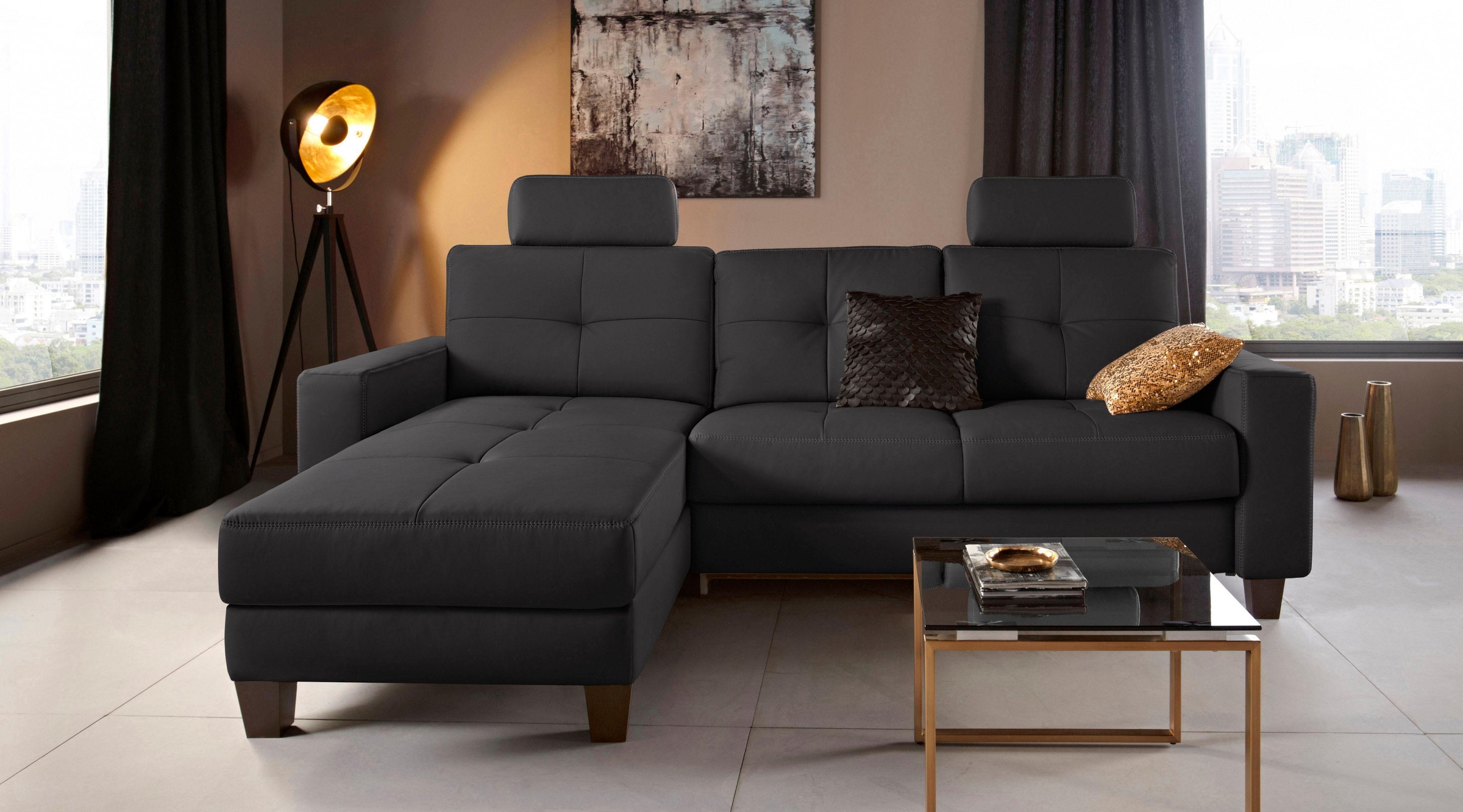 Places of Style Ecksofa »Varese L-Form«, wahlweise mit Bettfunktion und Vorziehfunktion