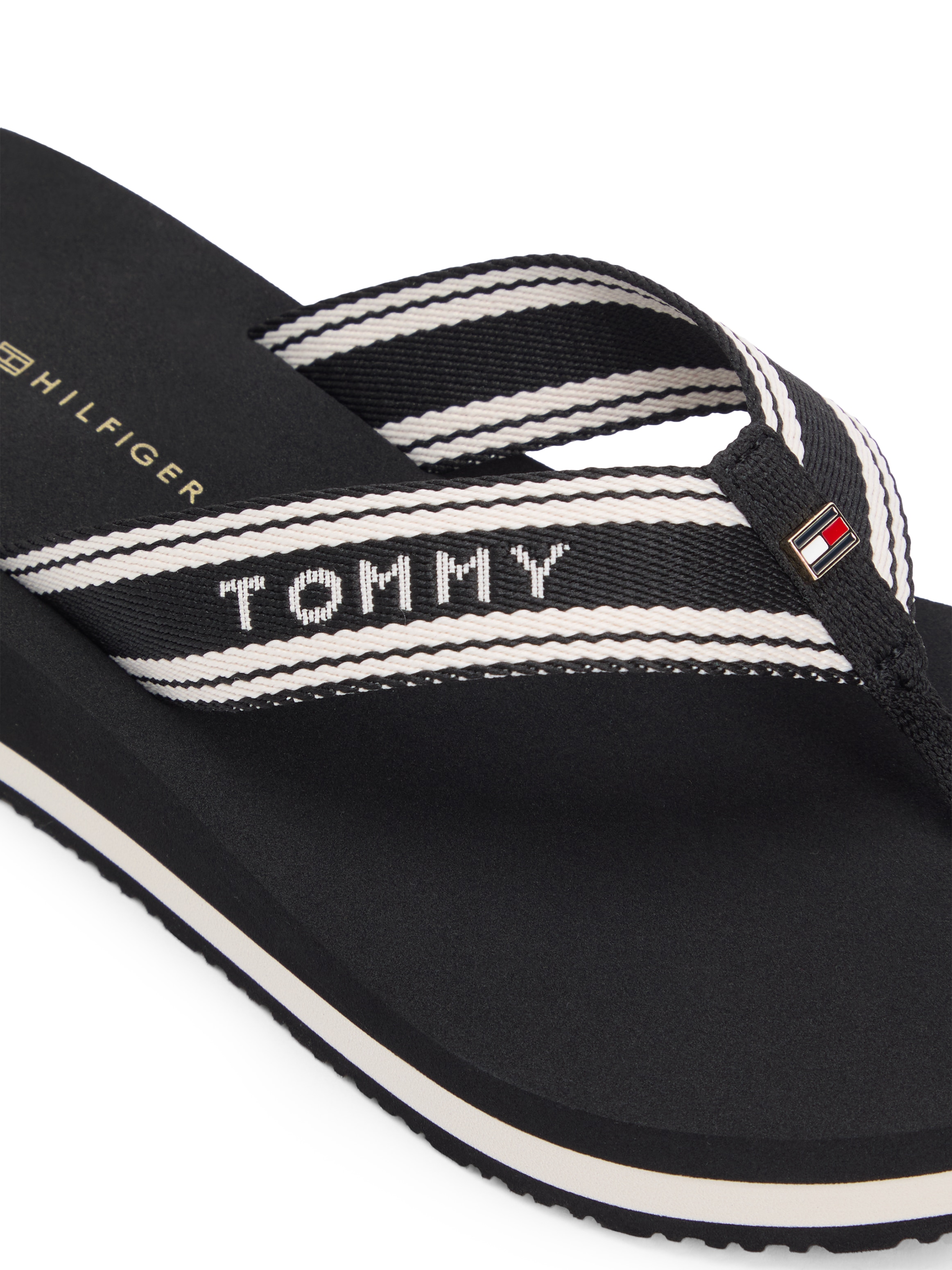 Tommy Hilfiger Zehentrenner »TH FLAG PRINT SUMMER SANDAL«  Keilabsatz, Plateau, Sommerschuh, Dianette mit gestreifter Bandage