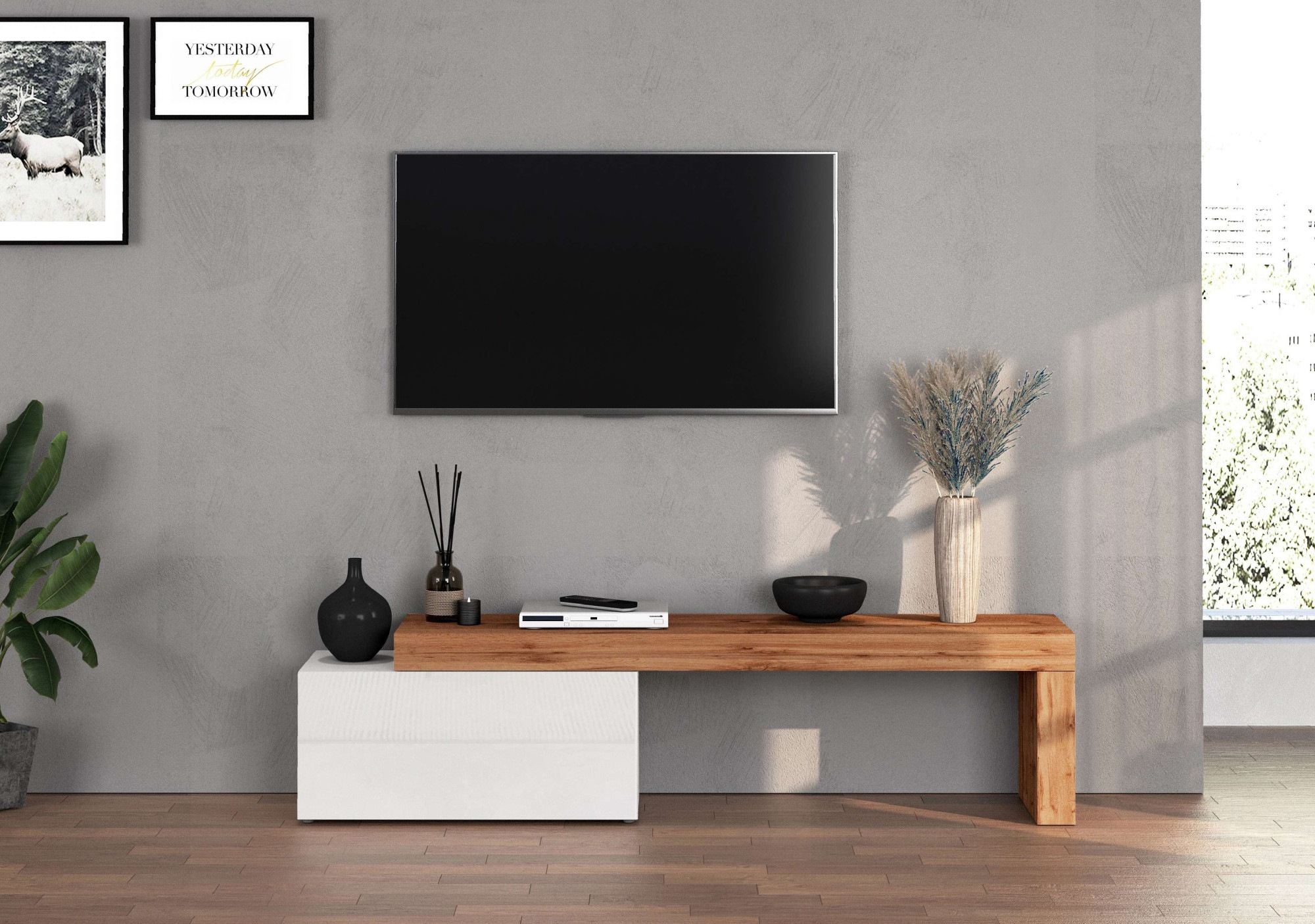 INOSIGN Lowboard »Chronos TV-Board, TV-Schrank«, (1 St., Breite verstellbar von 180 bis 260 cm), Breite 220 cm TV-Board,Lowboard,1 Klappe und ein L-Förmiger Aufsatz