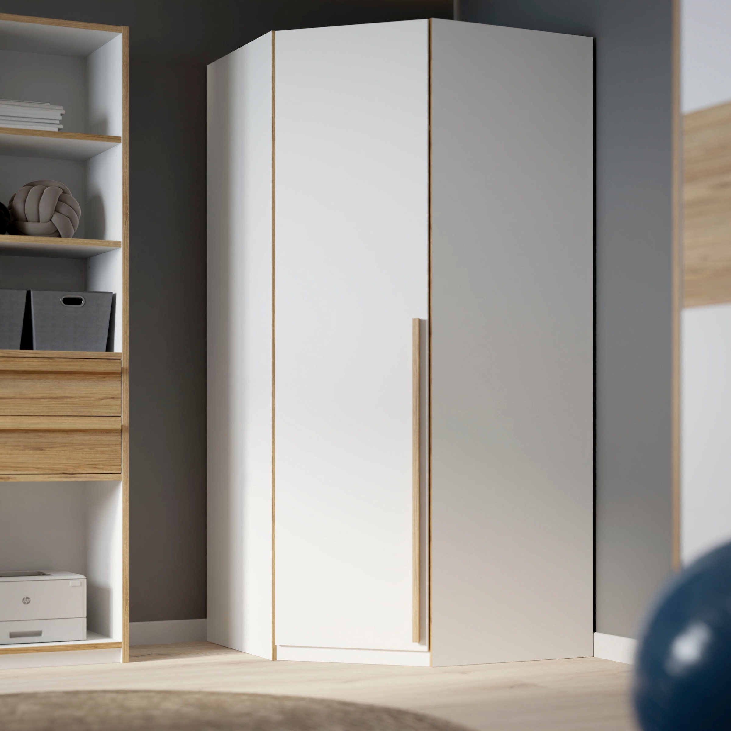 FORTE Eckschrank »TOPSELLER! Kleiderschrank, 4 Einlegeböden, Kleiderstange aus Metall«, (Maße: B/H/T ca. 128/215/103cm), Türanschlag rechts/ links wechselbar, Stauraumwunder