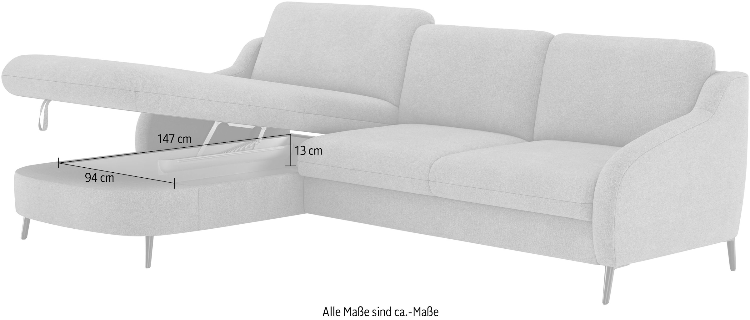 sit&more Ecksofa »Soul L-Form«, wahlweise mit Bettfunktion und Bettkasten oder Schubkasten