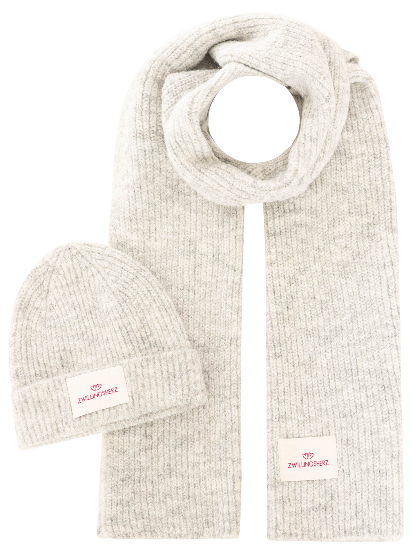 Zwillingsherz Beanie »"Geschenkbox Zwillingsherz Set"« Set in Geschenkbox, Schal und Mütze mit Patch, gerippt
