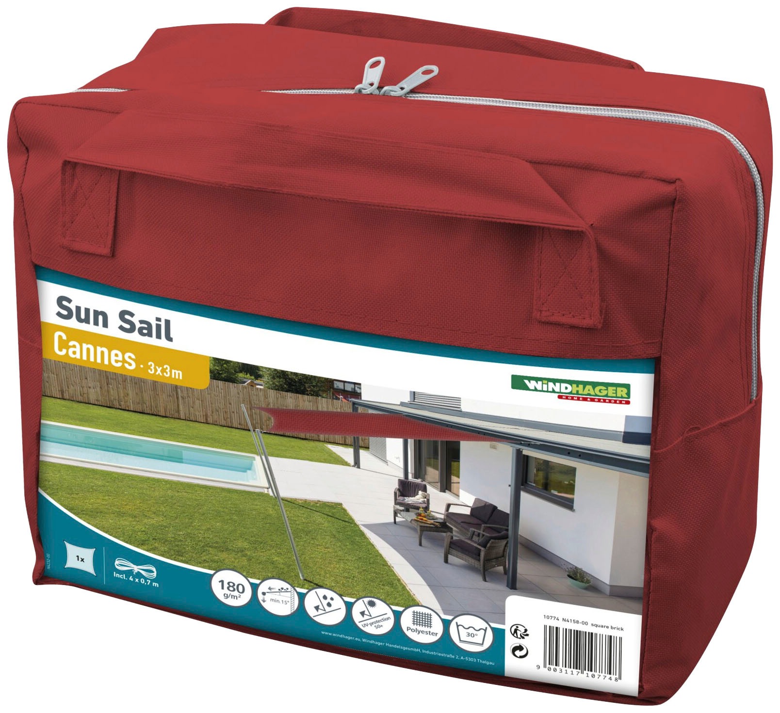 Windhager Sonnensegel »Capri Quadrat«, 3x3m, rot