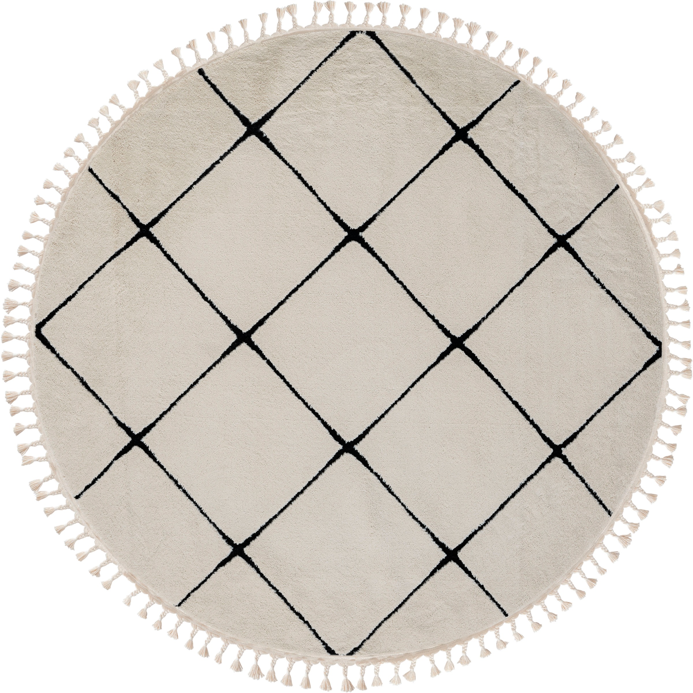 Myflair Möbel & Accessoires Hochflor-Teppich »Moroccan Square«, rund, 24 mm Höhe, modern, marokkanisches Design, Rauten Muster, weich, mit Fransen
