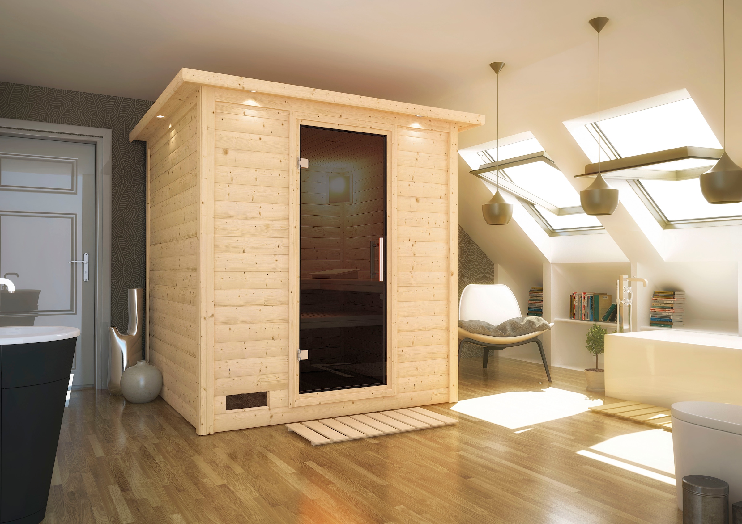 Karibu Sauna »Menja« Set, 9-kW-Ofen mit integrierter Steuerung günstig online kaufen