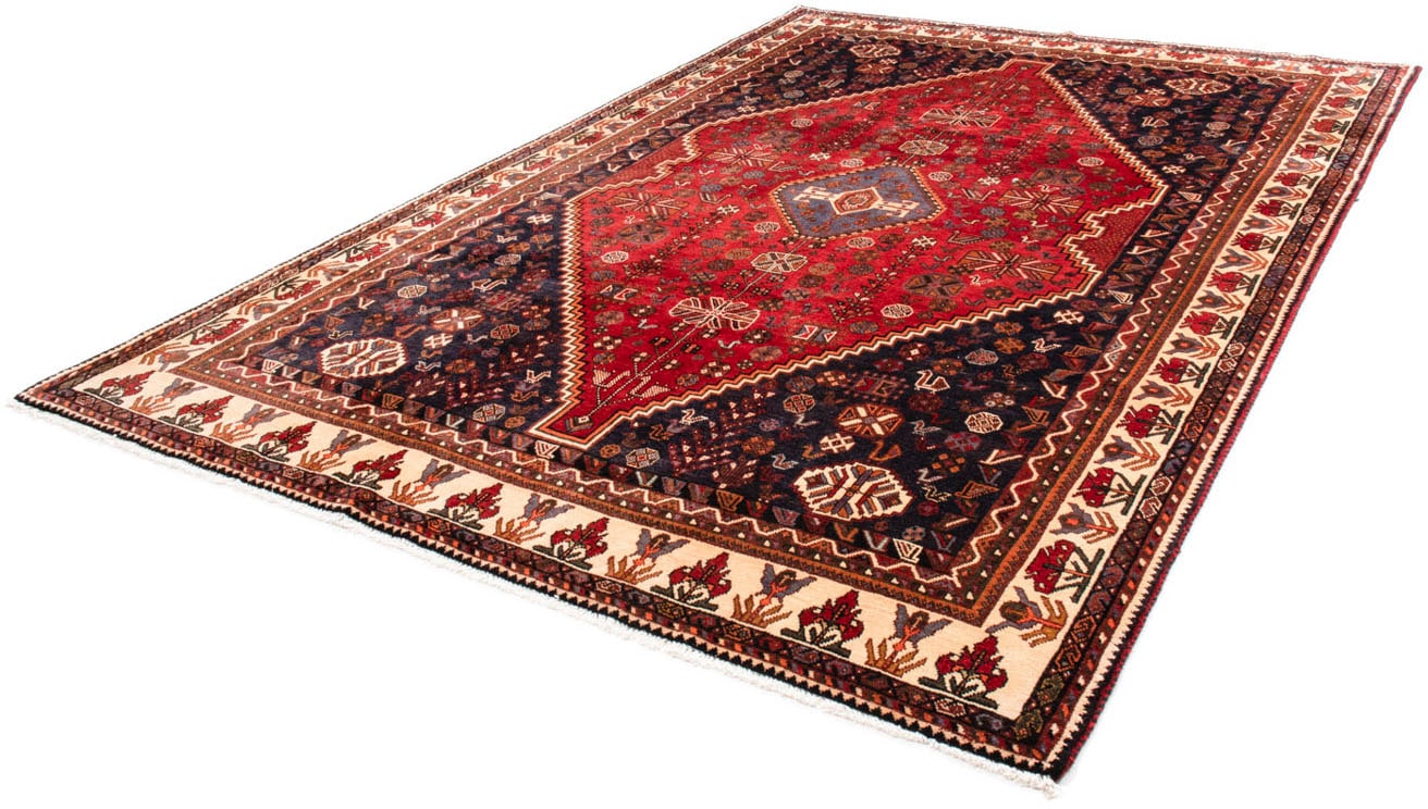 Wollteppich „Shiraz Medaillon Rosso scuro 312 x 216 cm“, rechteckig, Unikat mit Zertifikat Dunkelrot 10 mm B/L: 216 cm x 312 cm – 10 mm