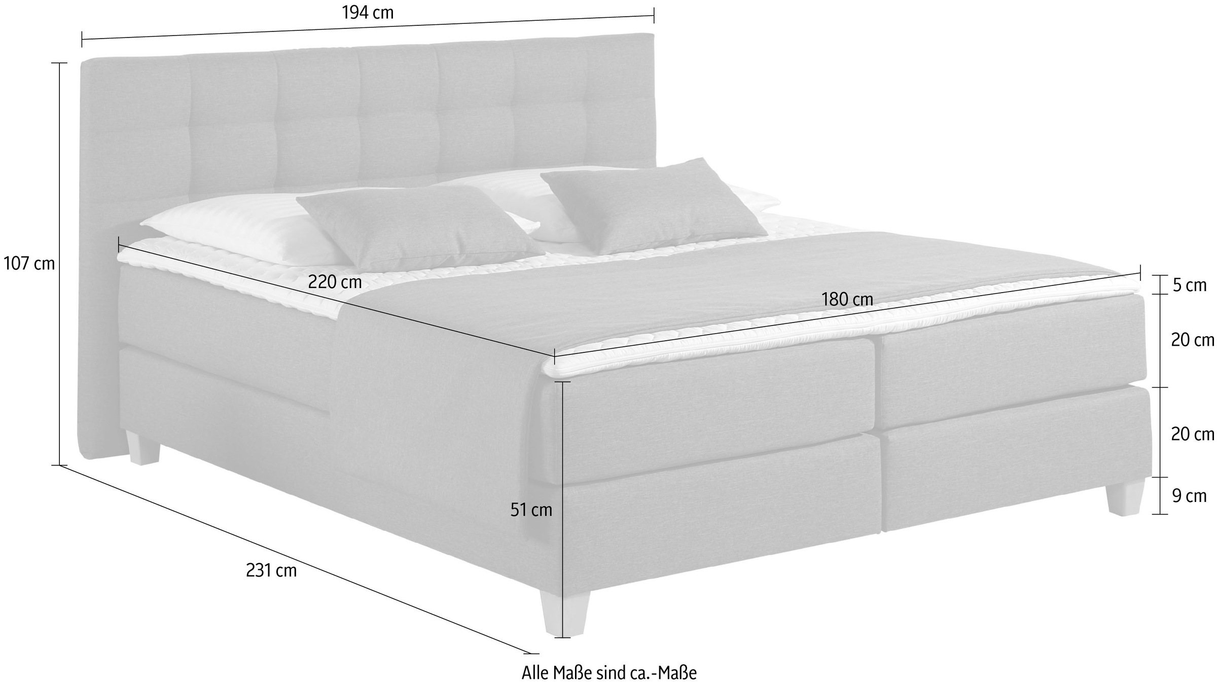 9. Bild von Home affaire Boxspringbett »Moulay«, inkl. Topper, in Überlänge 220 cm, 3 Härtegrade, auch in H4