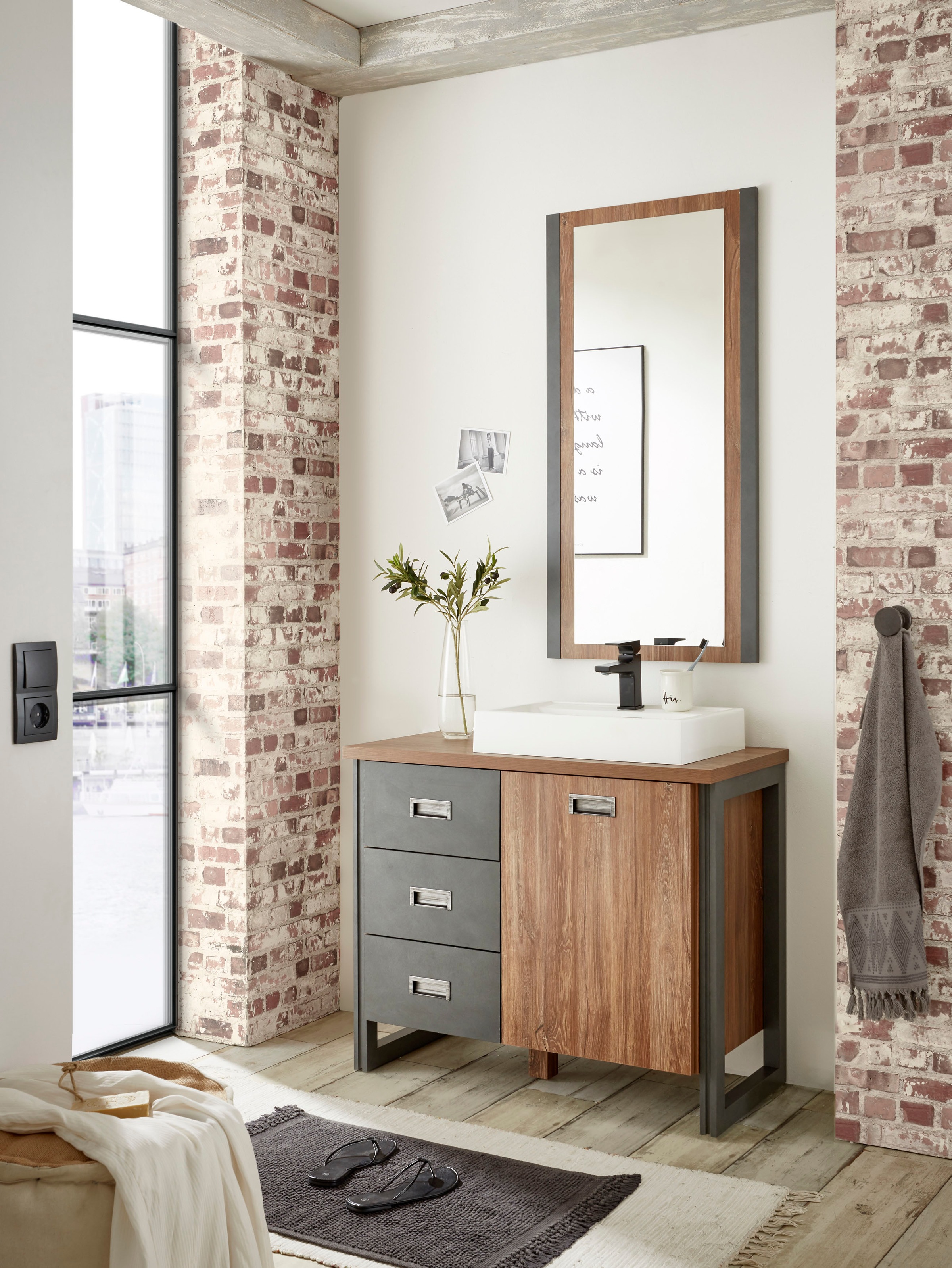 Home affaire Badmöbel-Set »Detroit, Bad im Industrialdesign, 2-teiliges Bad günstig online kaufen