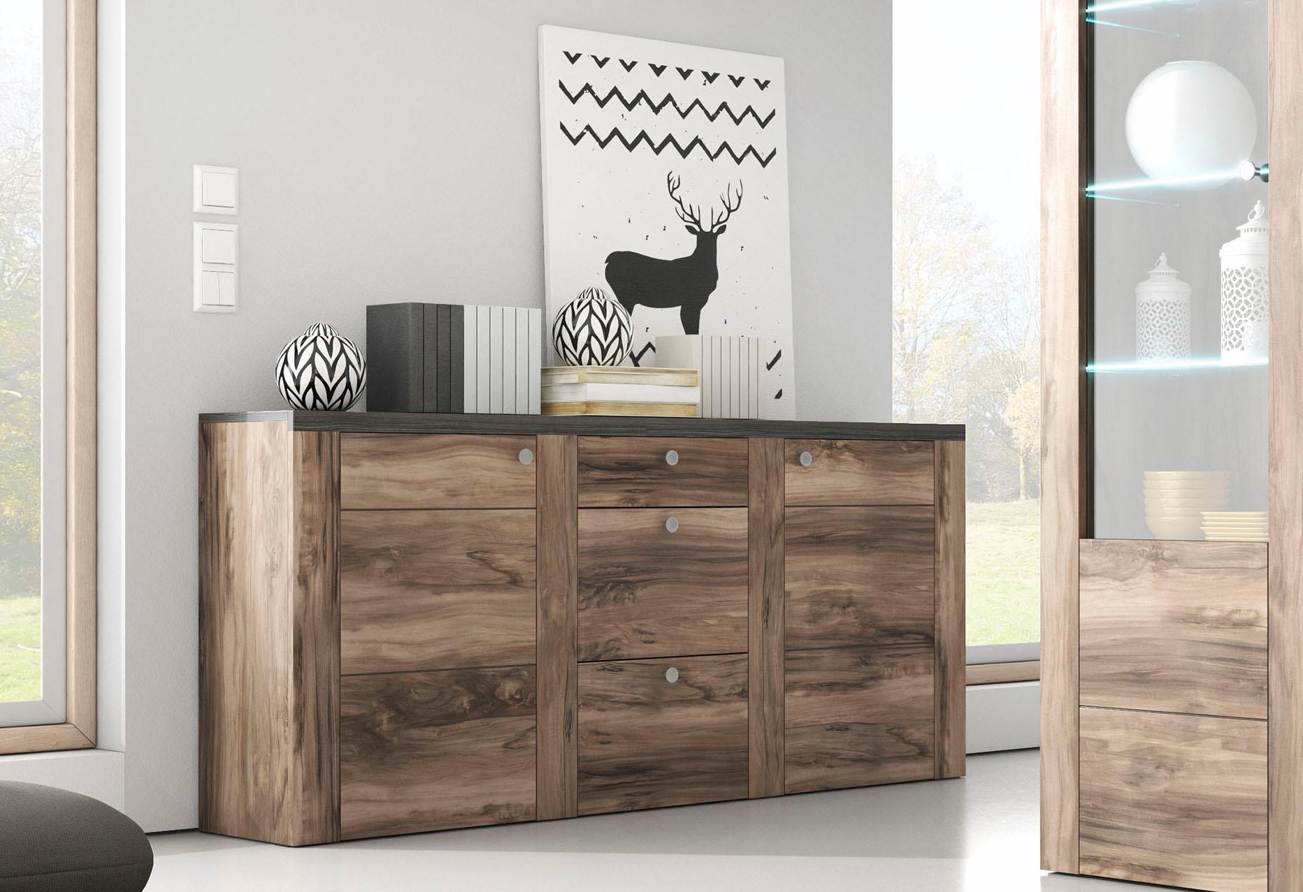 Home affaire Sideboard »Larona, zeitlose Kommode mit 2 Türen, 3 Schubkästen, Türkommode,«, Höhe 84 cm, viel Stauraum, Anrichte mit dekorativer Rahmenoptik