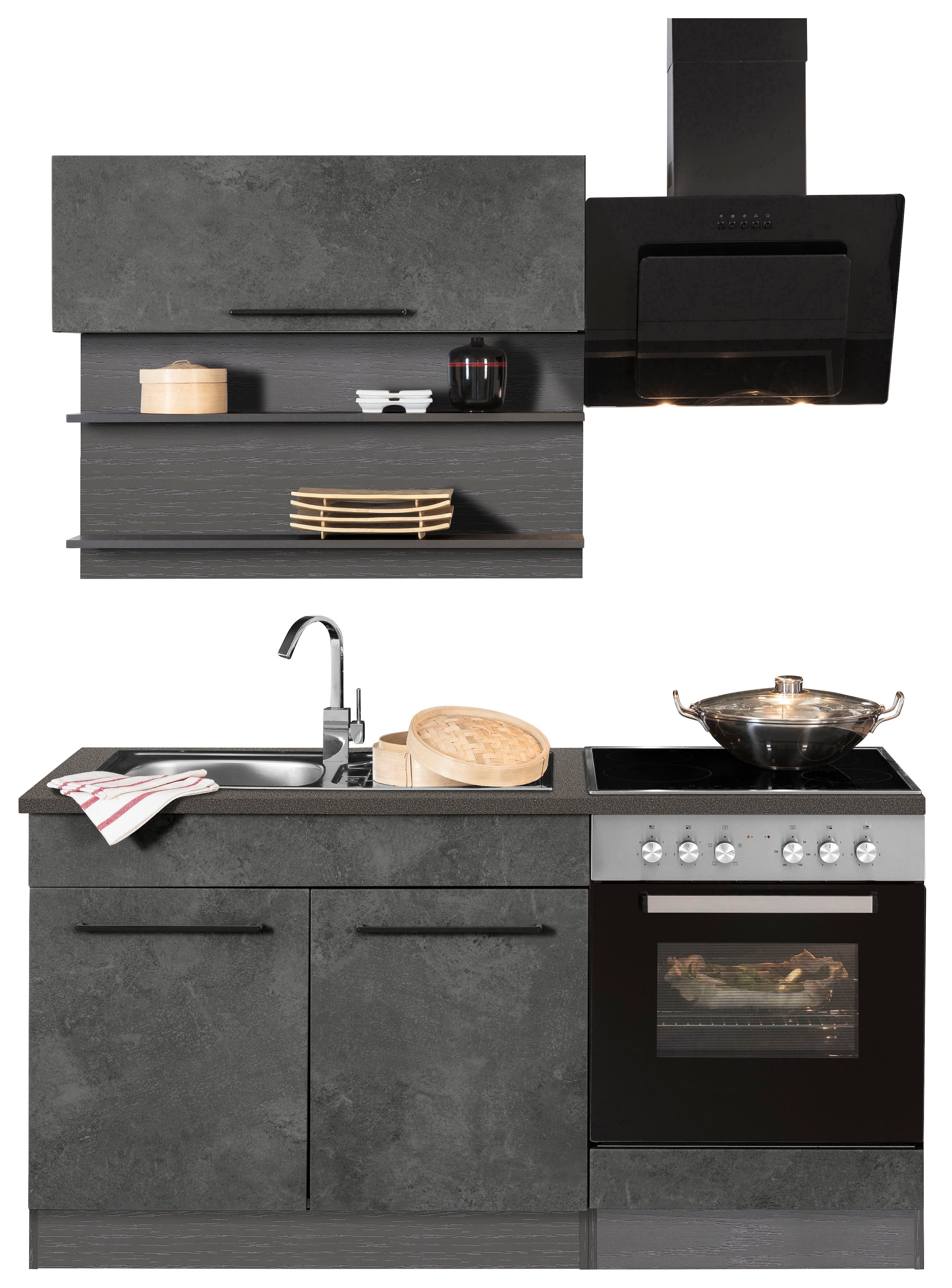 HELD MÖBEL MDF cm, 160 »Tulsa«, Breite schwarze Küchenzeile Metallgriffe, online hochwertige kaufen Fronten