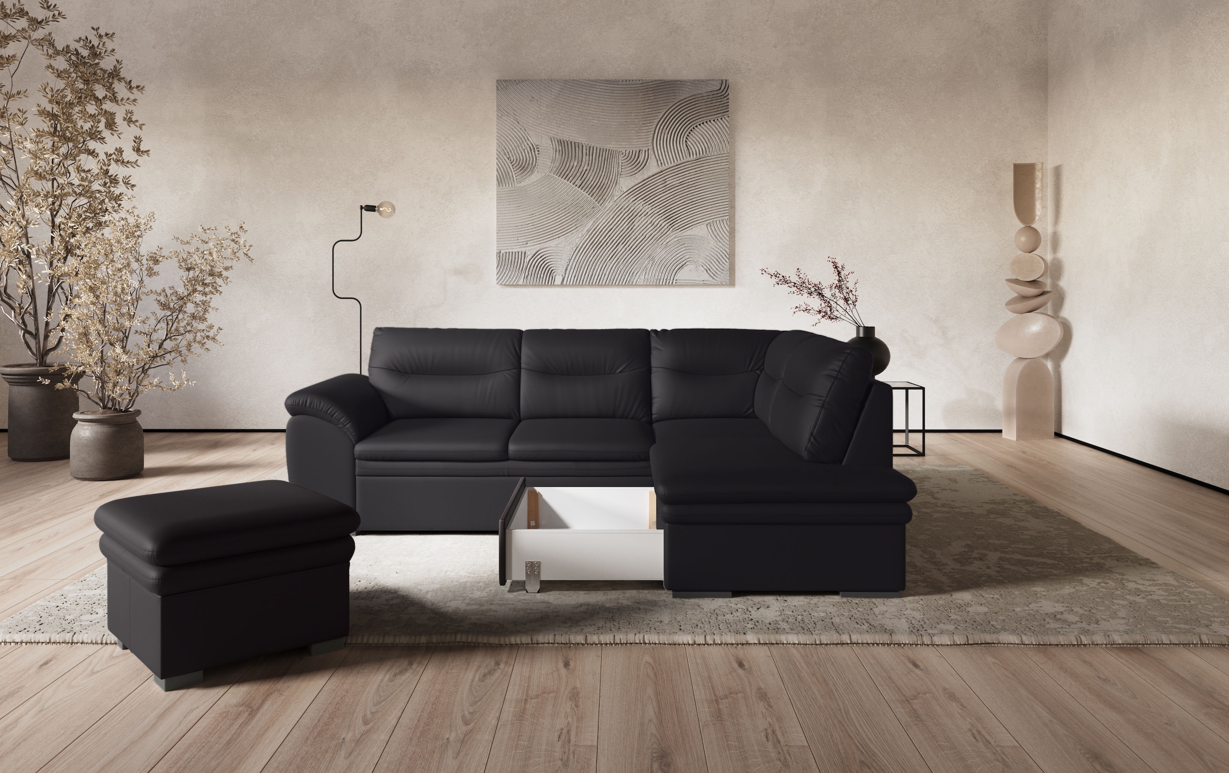 COTTA Ecksofa »Leandra L-Form«, wahlweise mit Bettfunktion & Bettkasten