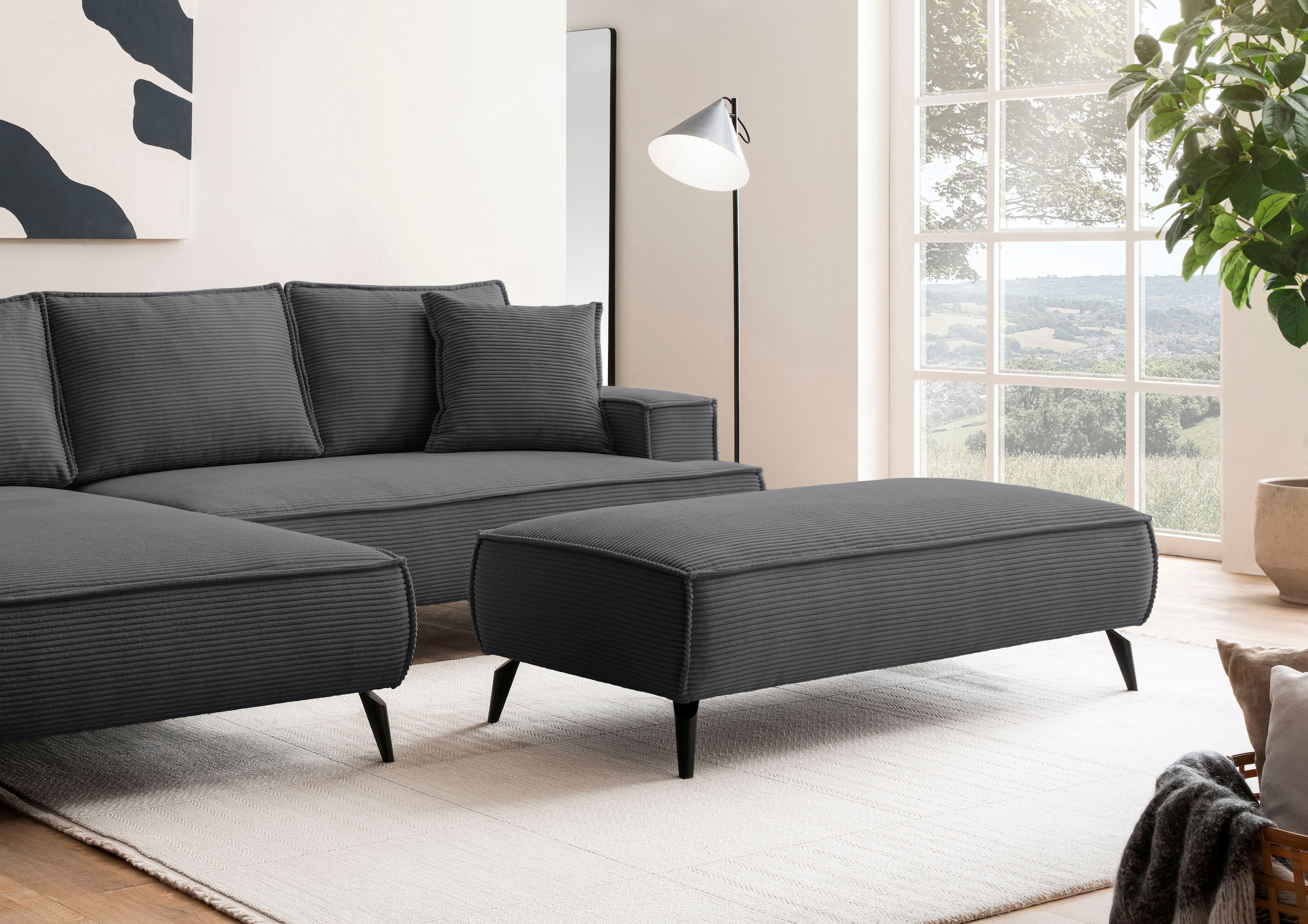 OTTO home Hocker »TVINNU« zur Serie TVINNU, gemütlicher Sitzkomfort, rechteckig, schwarze Füße