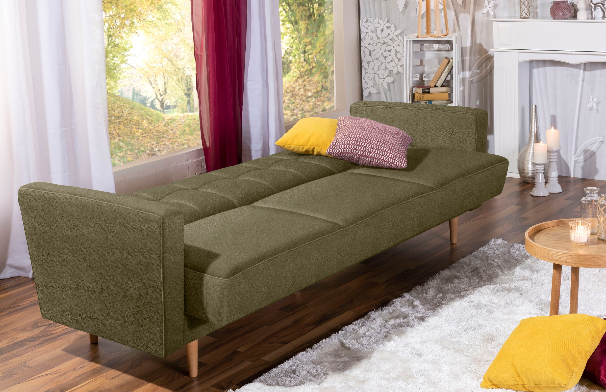 Max Winzer® 3-Sitzer »Jesper Kippcouch mit komfortablem Federkern, klassisch und modern«, Schlafsofa mit Knopfheftung im Rücken, inklusive Bettkasten