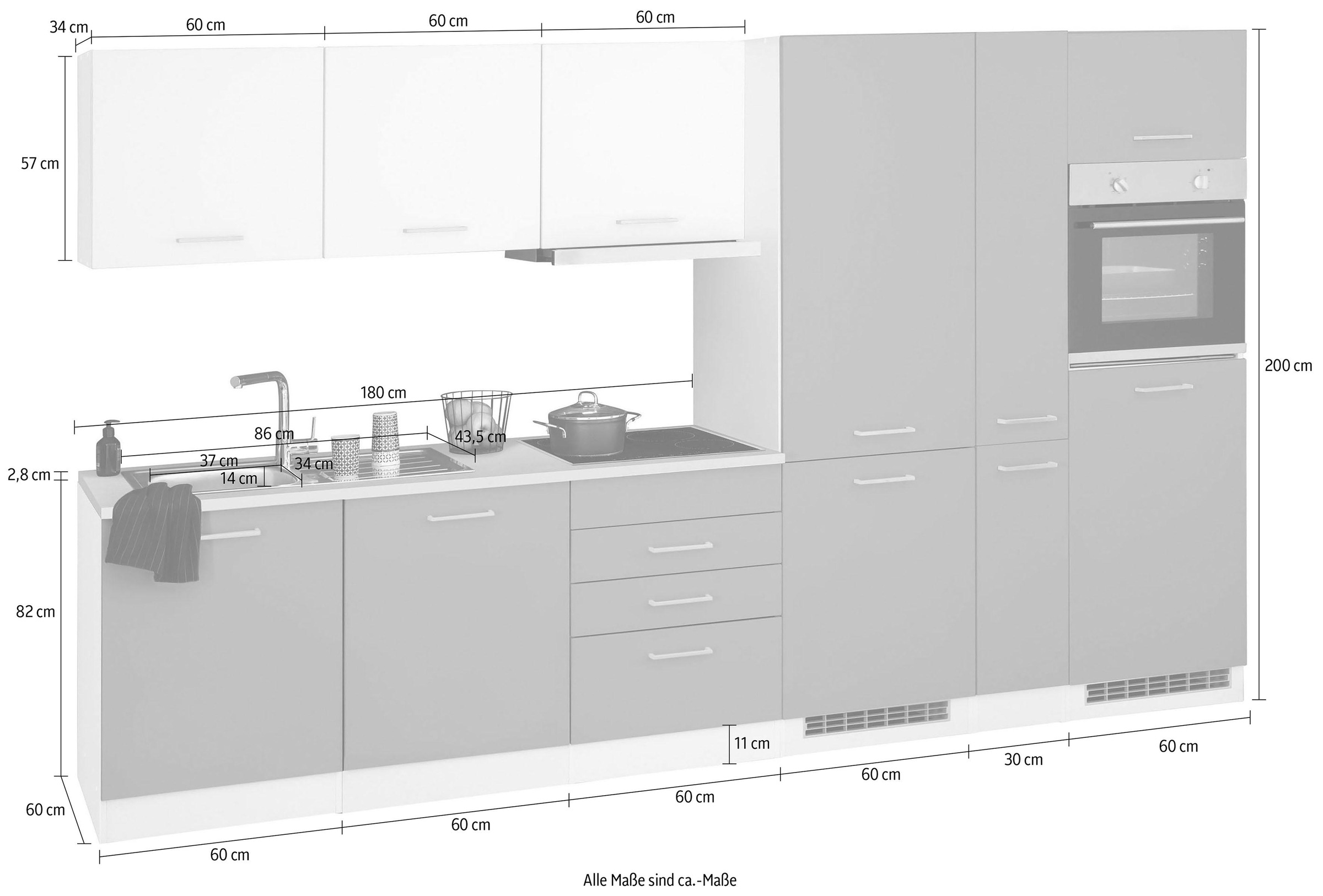 HELD MÖBEL Küchenzeile »Visby«, mit E-Geräten, 330 cm,inkl.  Kühl/Gefrierkombination und Geschirrspüler online kaufen