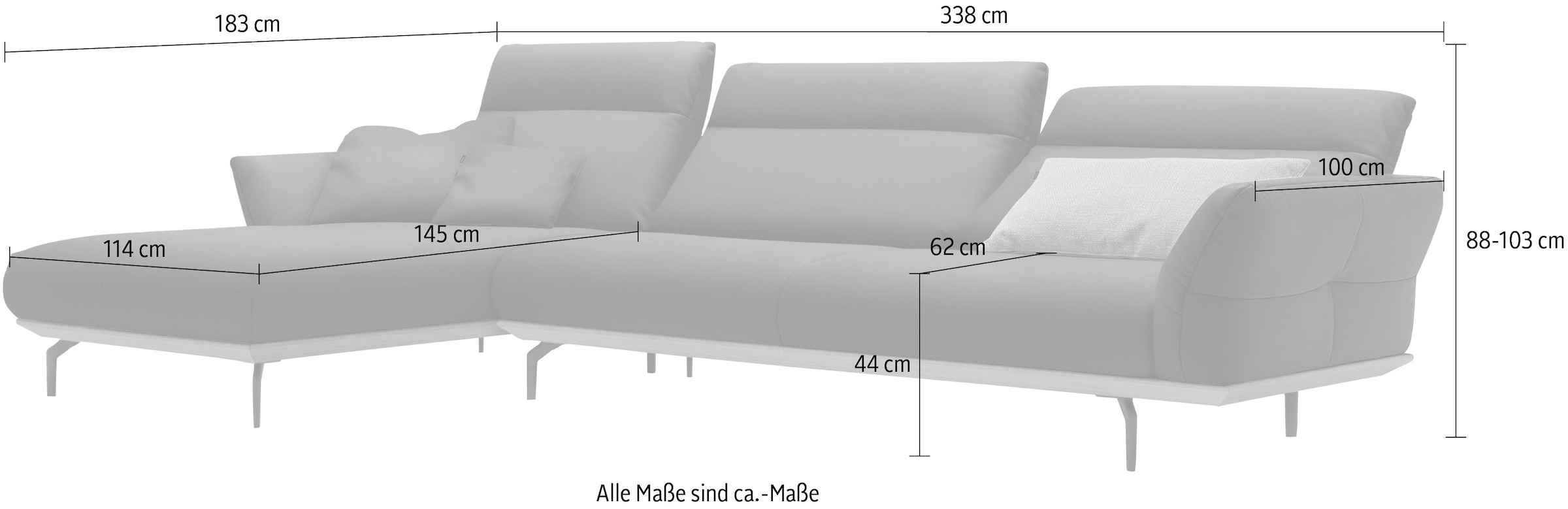 Creation BY ROLF BENZ Ecksofa »CR.460«, Sockel in Eiche, Winkelfüße in Umbragrau, Breite 338 cm