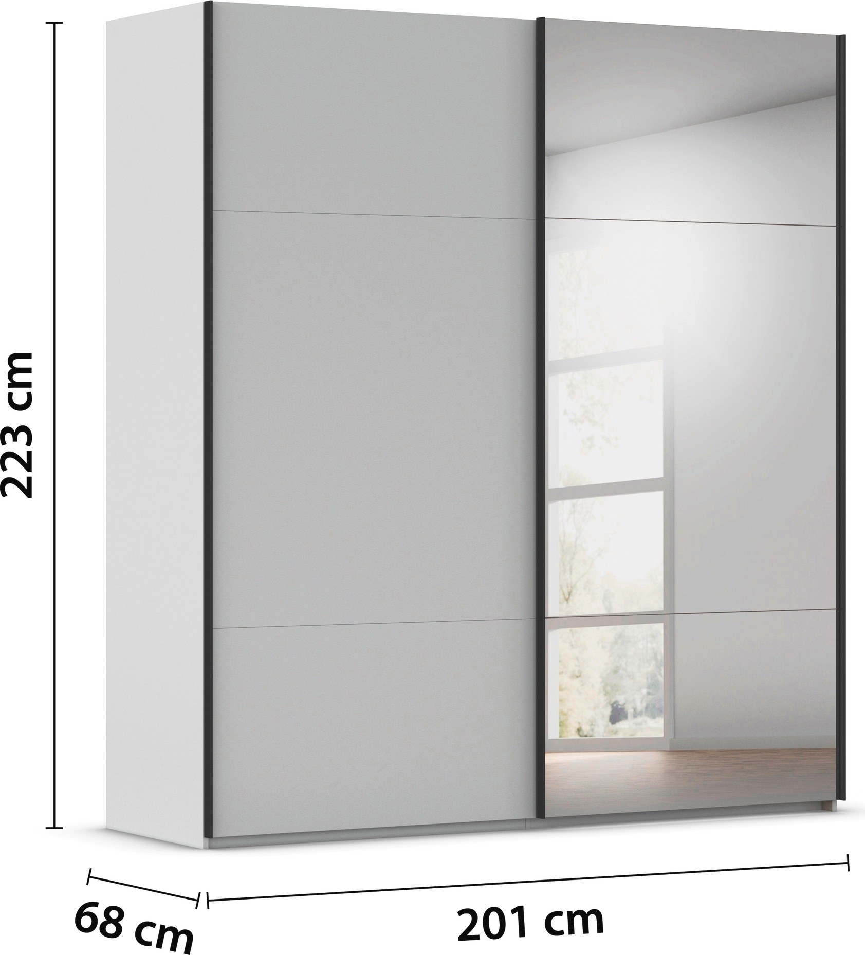 rauch Schwebetürenschrank »Kleiderschrank Schrank Garderobe Schlafzimmerschrank CONTIDO«, (in 3 verschiedenen Ausstattungen BASIC/CLASSIC/PREMIUM), aus hochwertigem Material in 6 Breiten 2 Griff-Farben MADE IN GERMANY