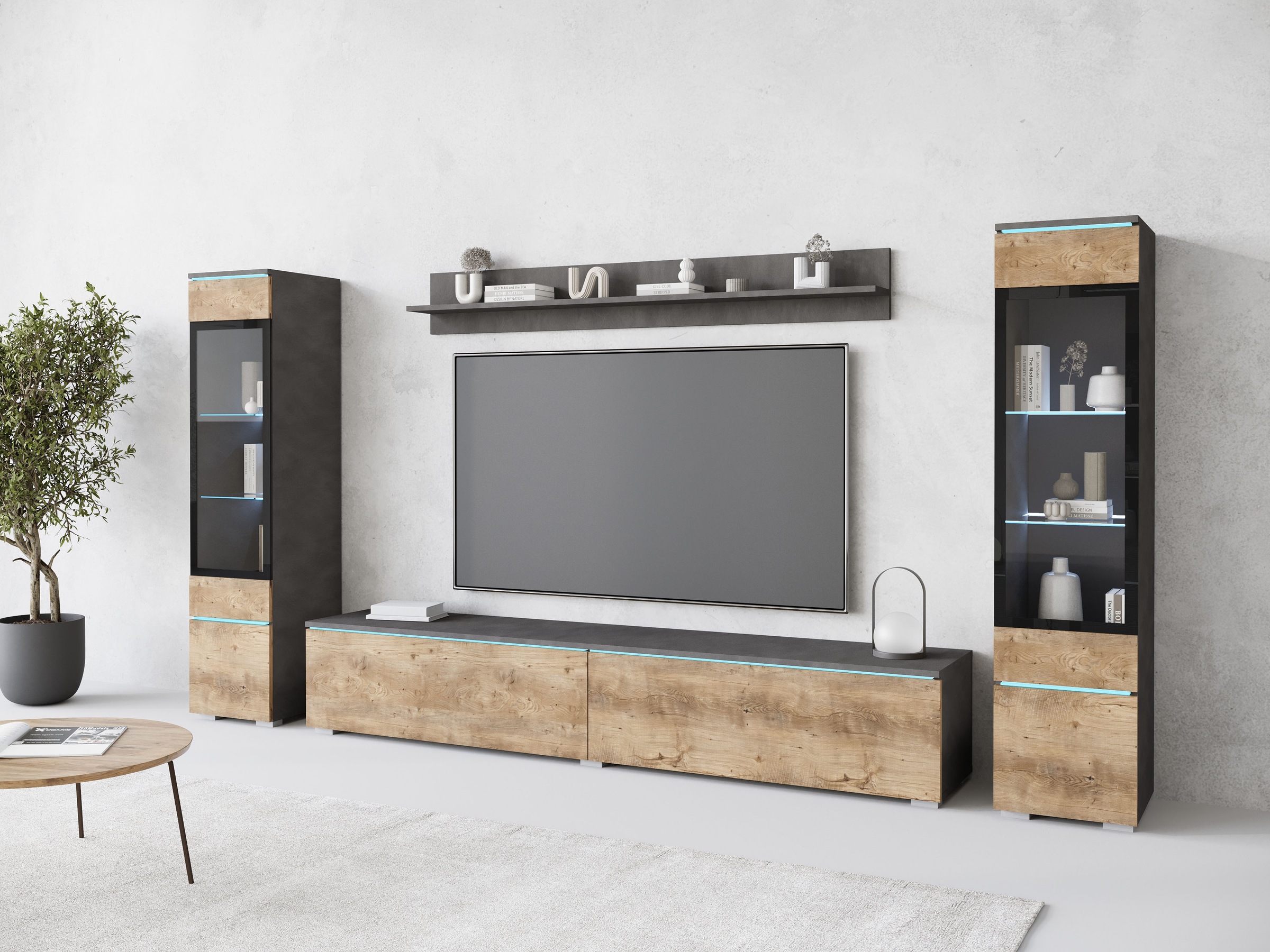 INOSIGN Wohnwand »VERA II, Vitrinen Türanschlag wechselbar«, (Komplett-Set, 4 St.), Vitrine mit Verglasung, stehend und hängend, inklusive Beleuchtung