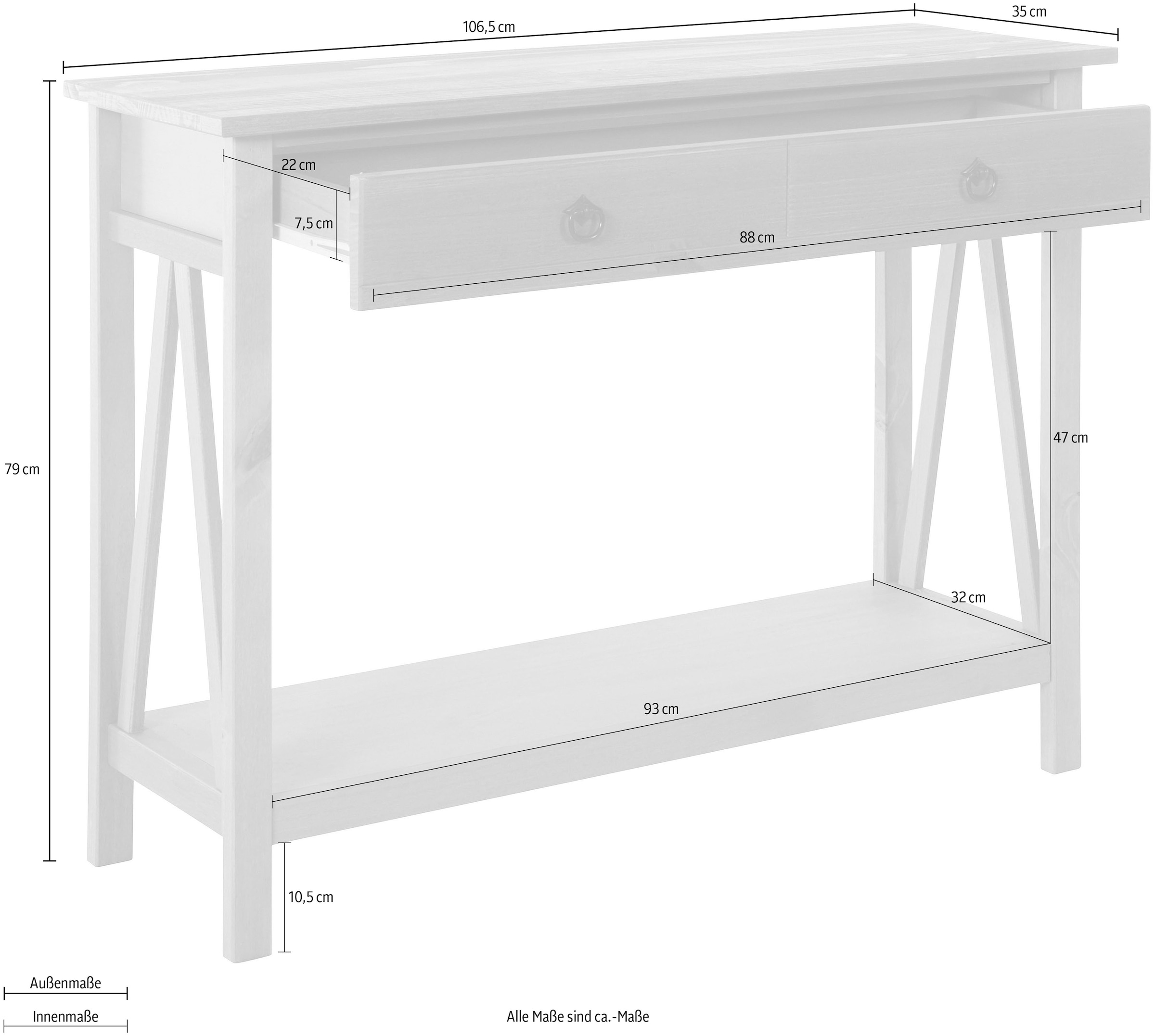 Timbers Konsolentisch »Fonville«, (1 St.), Kiefernholz, Ablageboden und Schubkasten, Breite 106,5 cm, Höhe 79 cm