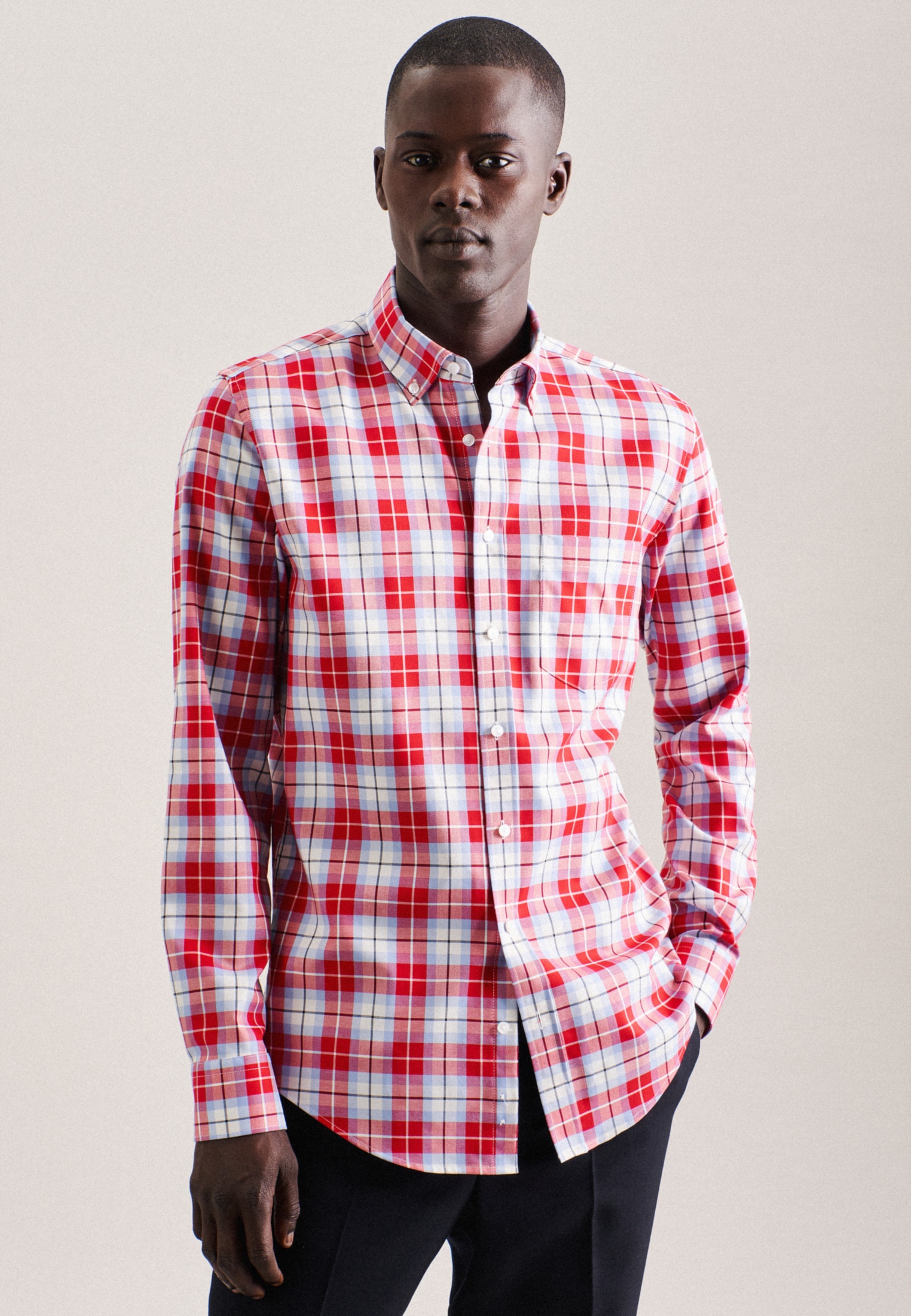seidensticker Businesshemd »Slim« Slim 1/1 Button-Down-Kragen Karo