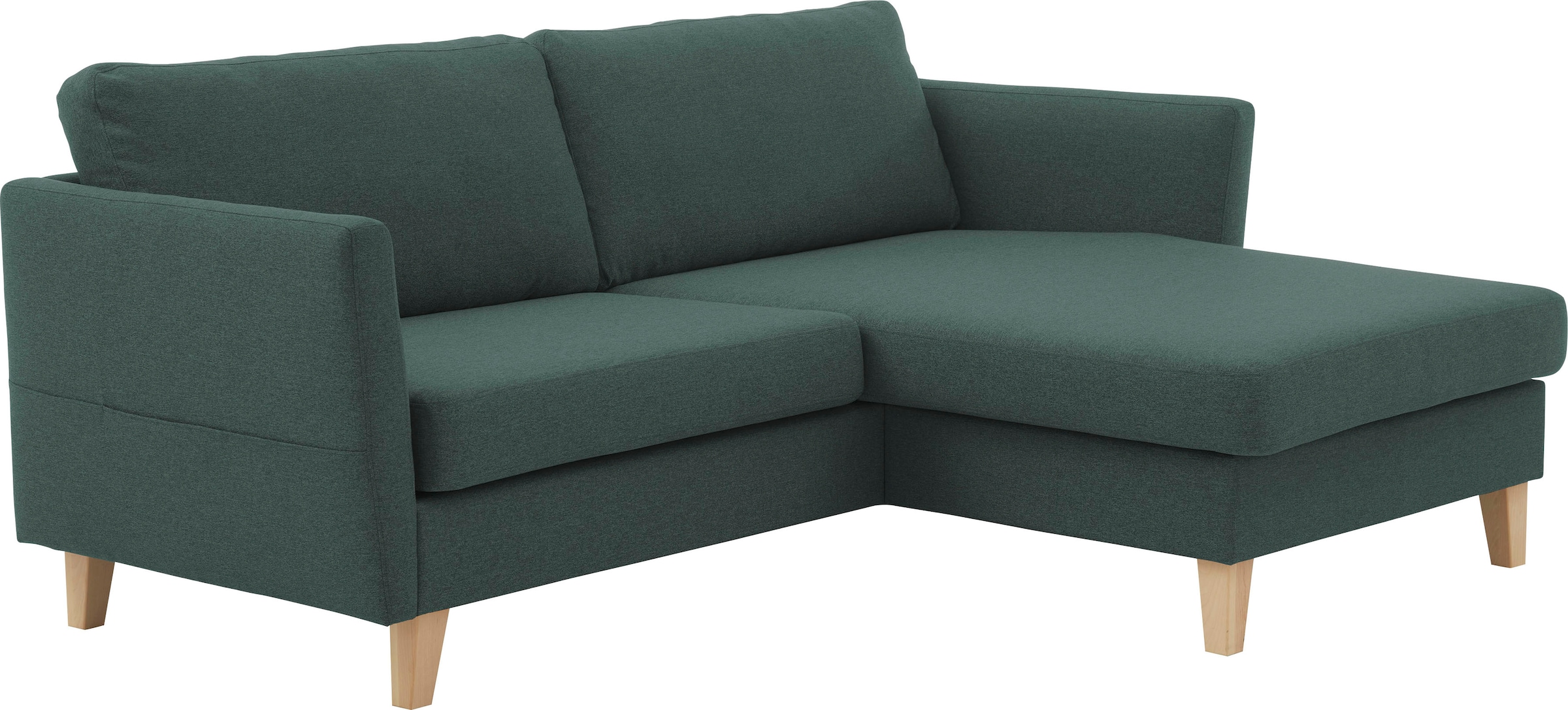 ATLANTIC home collection Ecksofa »Mailo L-Form«, mit Seitentaschen, Recamiere beidseitig montierbar, Massivholzfüße