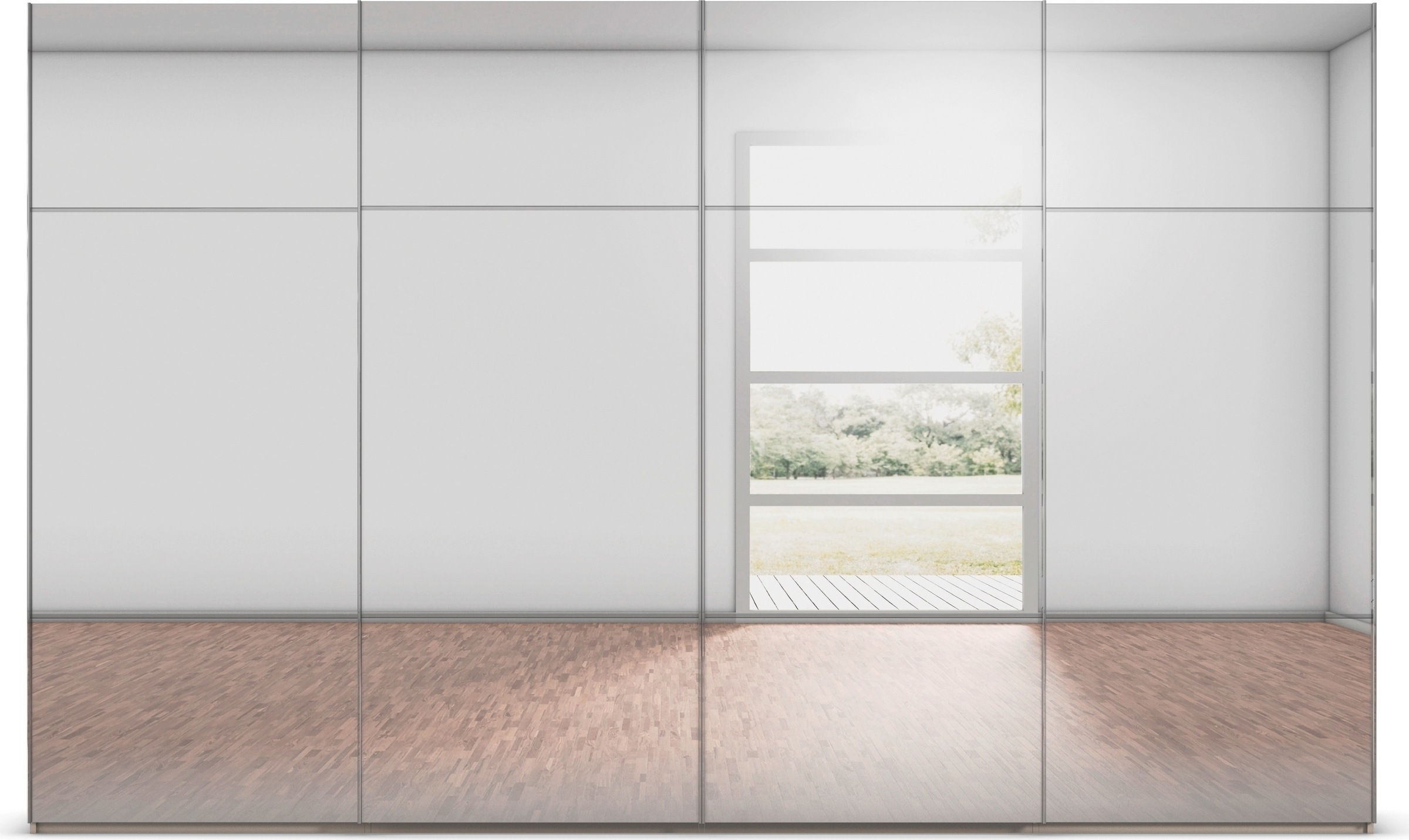 rauch Schwebetürenschrank »Kleiderschrank Schrank Garderobe Schlafzimmerschrank SCALE-TRIO«, edle dreigeteilte Front mit 2 Zierleisten Spiegelfront MADE IN GERMANY