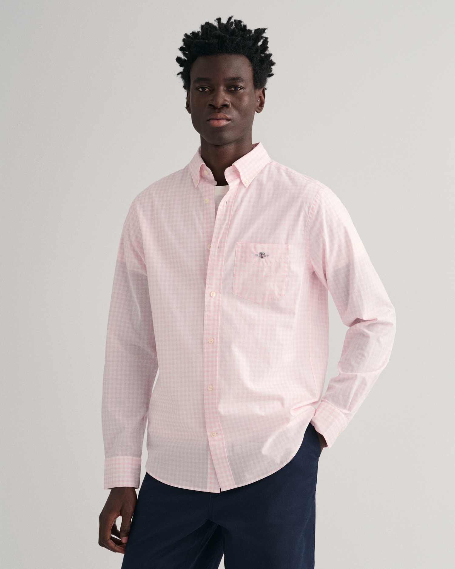 Gant Langarmhemd »REG POPLIN GINGHAM SHIRT« mit Logostickerei auf der Brust