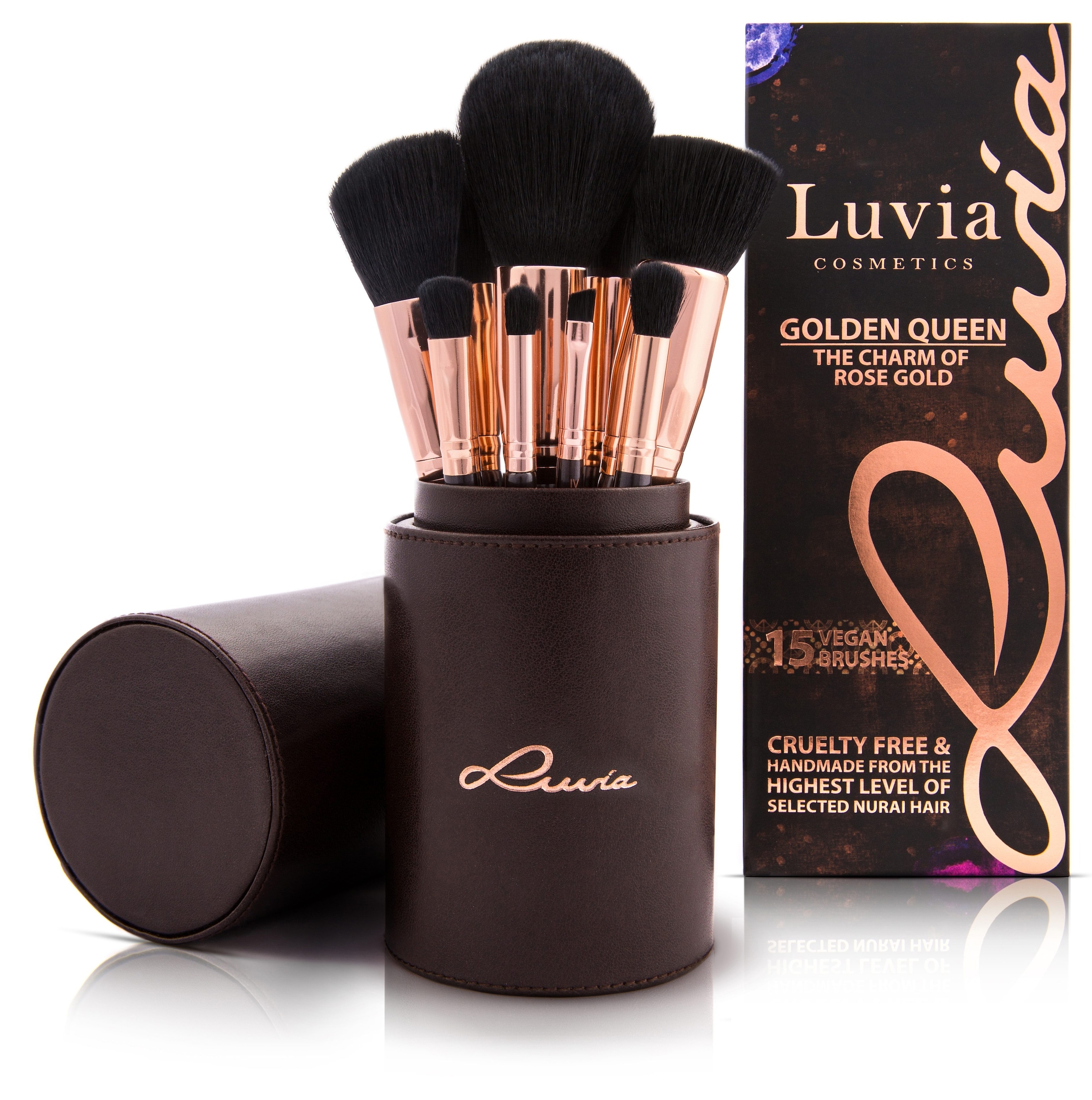 Luvia Cosmetics Kosmetikpinsel-Set tlg., »Golden mit Pinselhalter), Queen«, kaufen online (15 vegan