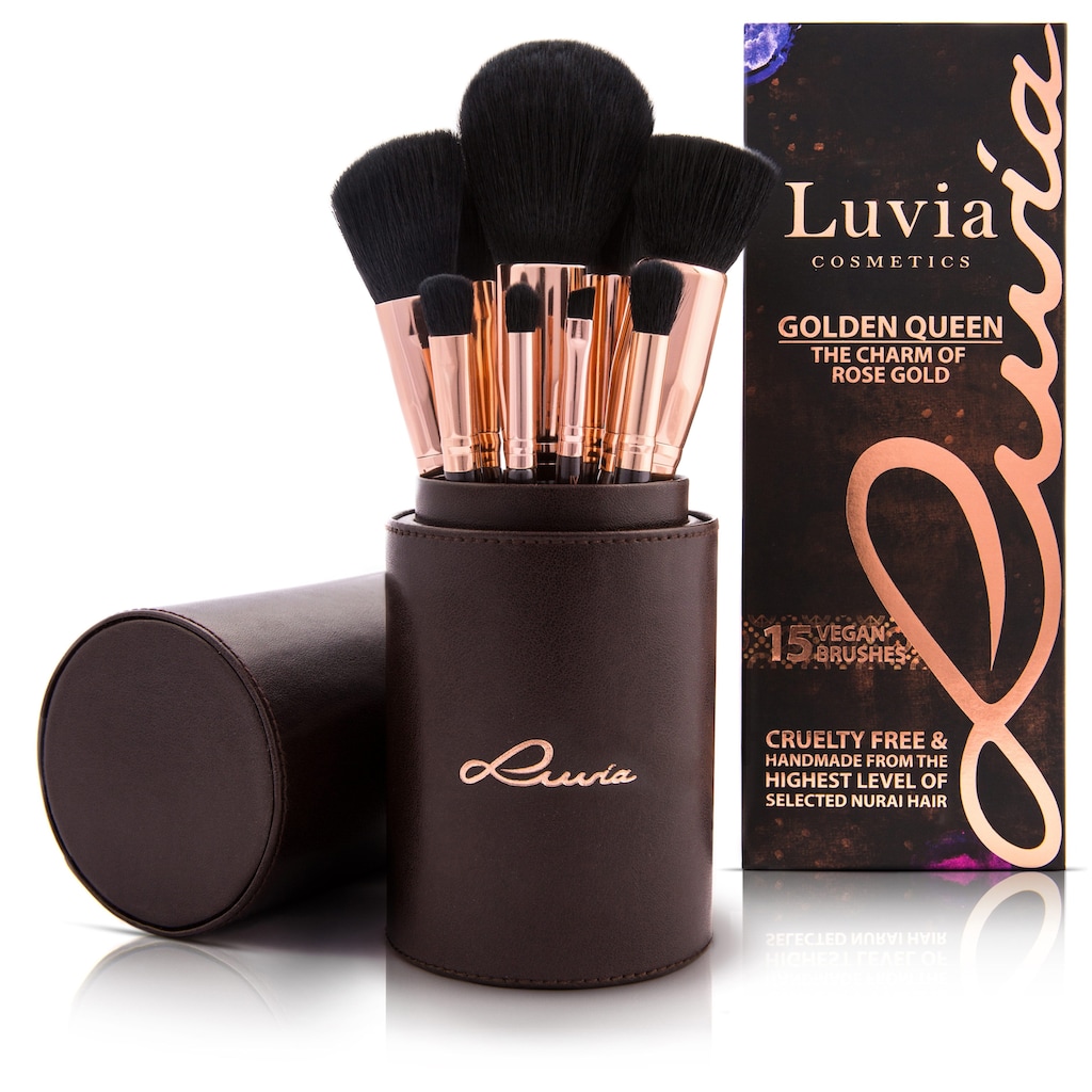 Luvia Cosmetics Kosmetikpinsel-Set »Golden Queen«, (15 tlg., mit Pinselhalter)