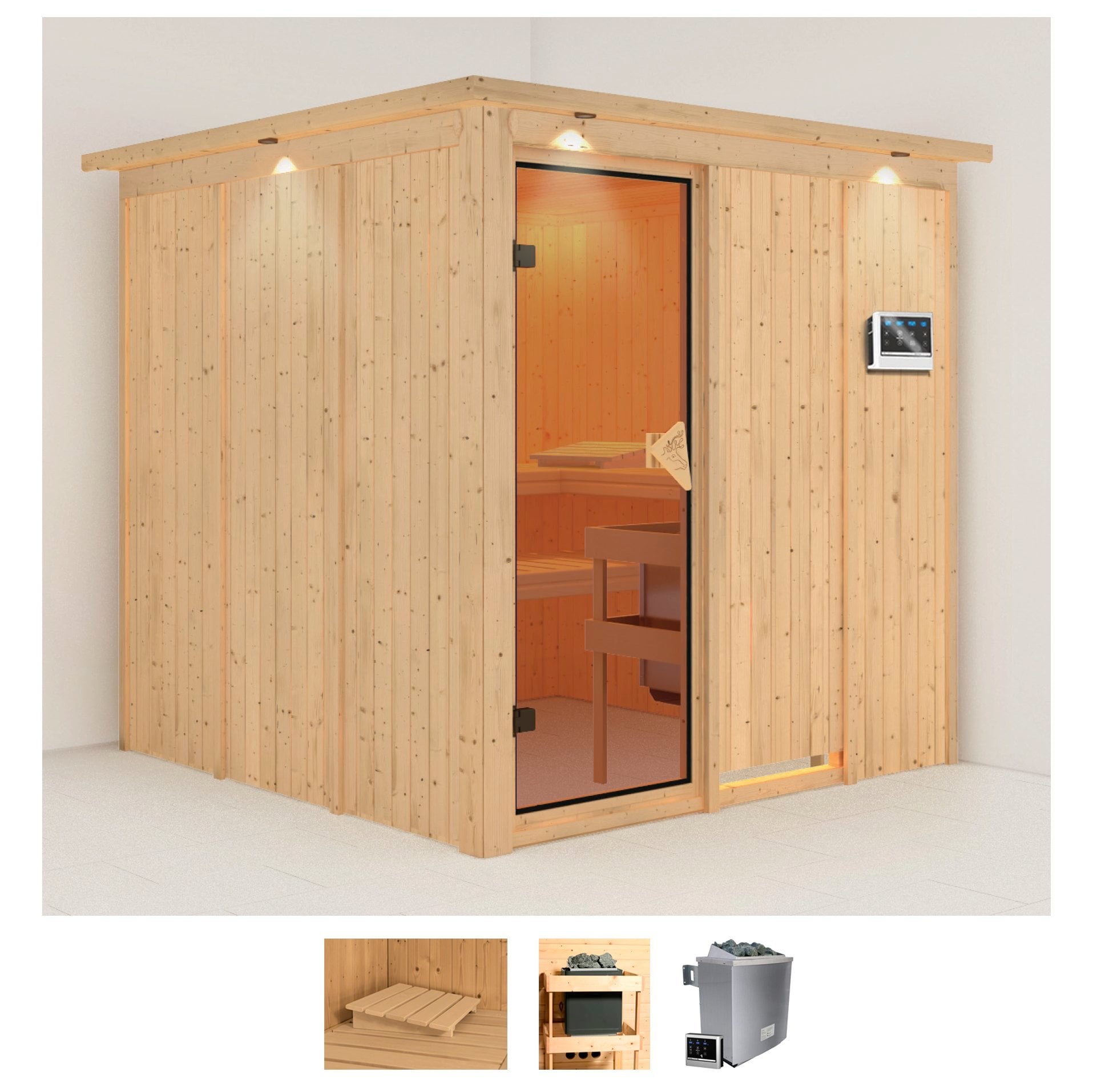 Karibu Sauna »Romina«, (Set), 9-kW-Bio-Ofen mit externer Steuerung günstig online kaufen
