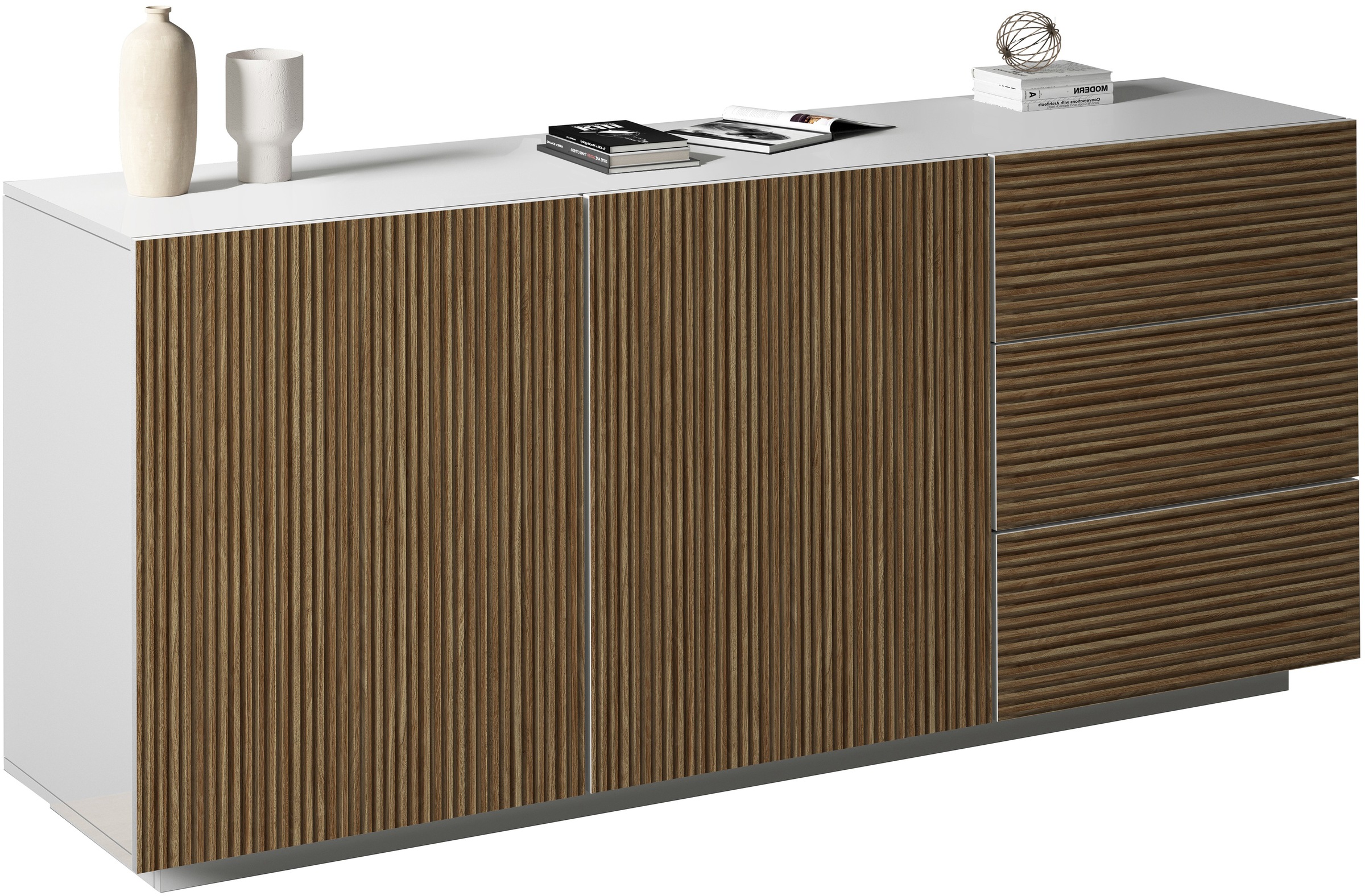 INOSIGN Sideboard »Vega Sideboard,Kommode,180 cm«, mit 2 Türen und 3 Schubladen,Fronten mit Rillen-Optik