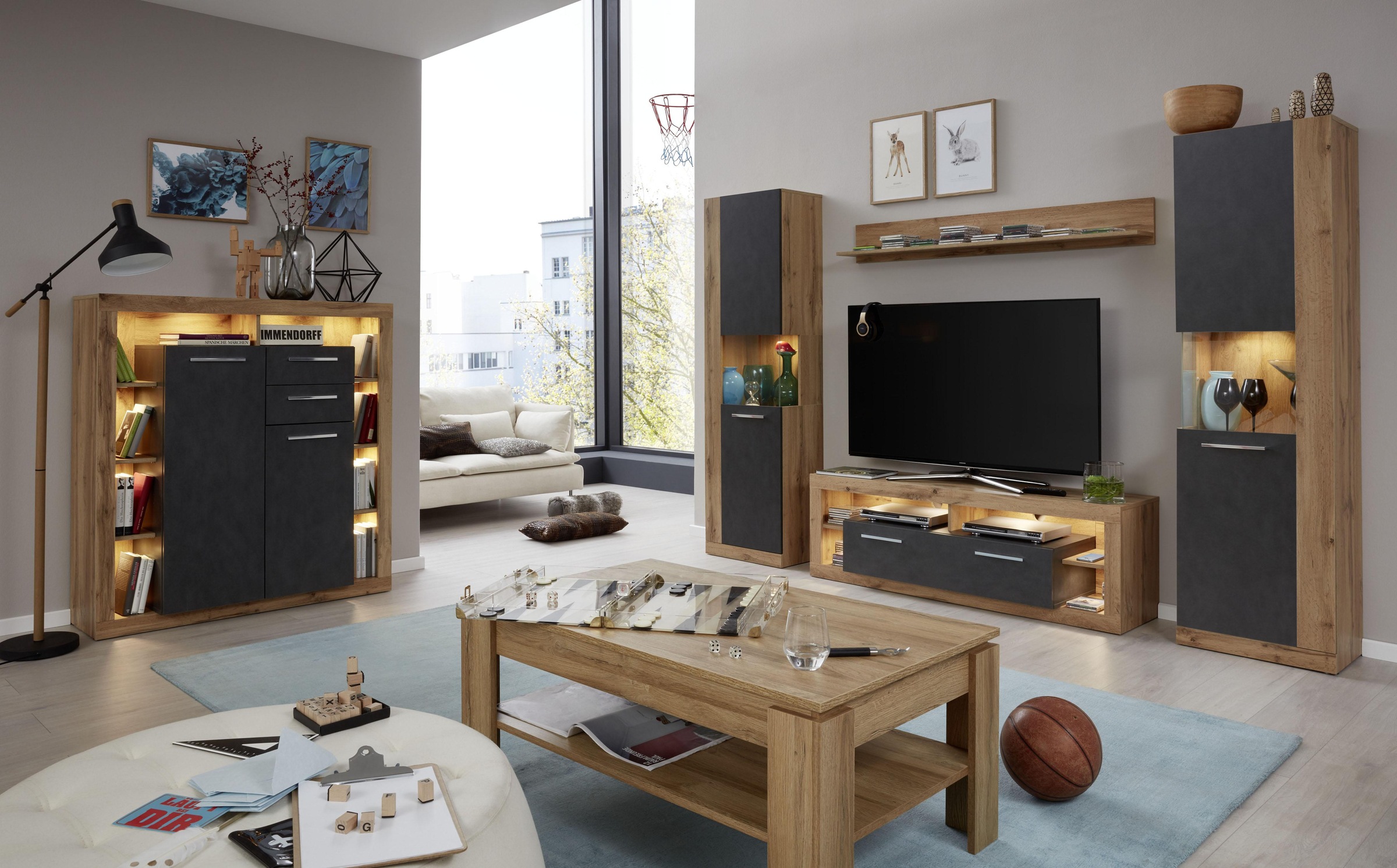 INOSIGN Highboard »Gwendolyn«, (1 St.), Moderner Wohnzimmerschrank mit vielen Ablagen - (B/T/H) 121/40/128 cm