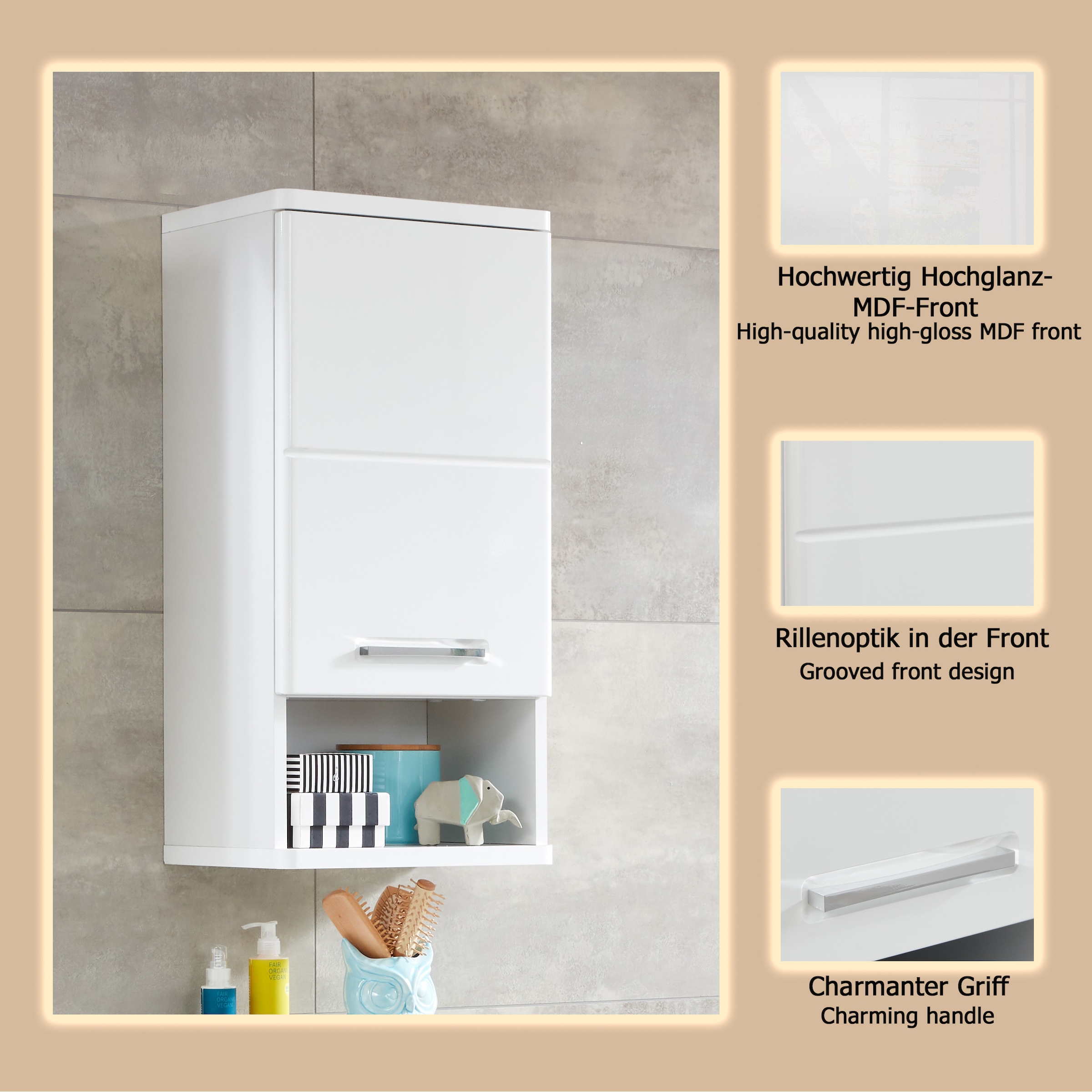 welltime Hängeschrank »Mora«, Hängeschrank mit 1 Tür & 1 Fach - (B/T/H) 37/28/76 cm