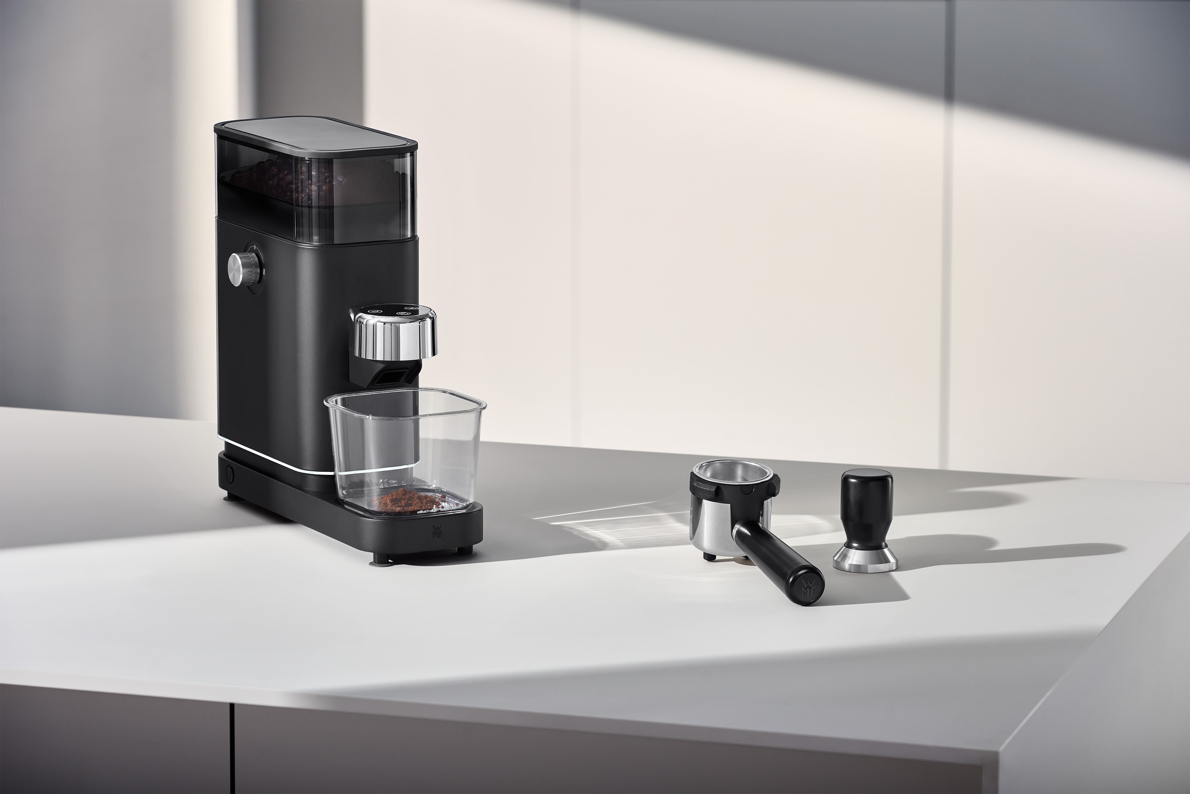 WMF Kaffeemühle »Lumero«, 150 W, Kegelmahlwerk, 180 g Bohnenbehälter, 40 Mahlgrade, Edelstahlmahlwerk, LED-Display, 150 Watt, Cromargan