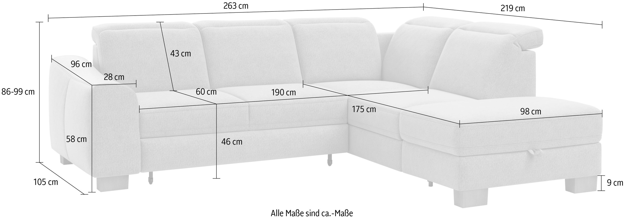 Home affaire Ecksofa »Dundee L-Form«, wahlweise mit Kopfteilverstellung und zusätzlich mit Bettfunktion