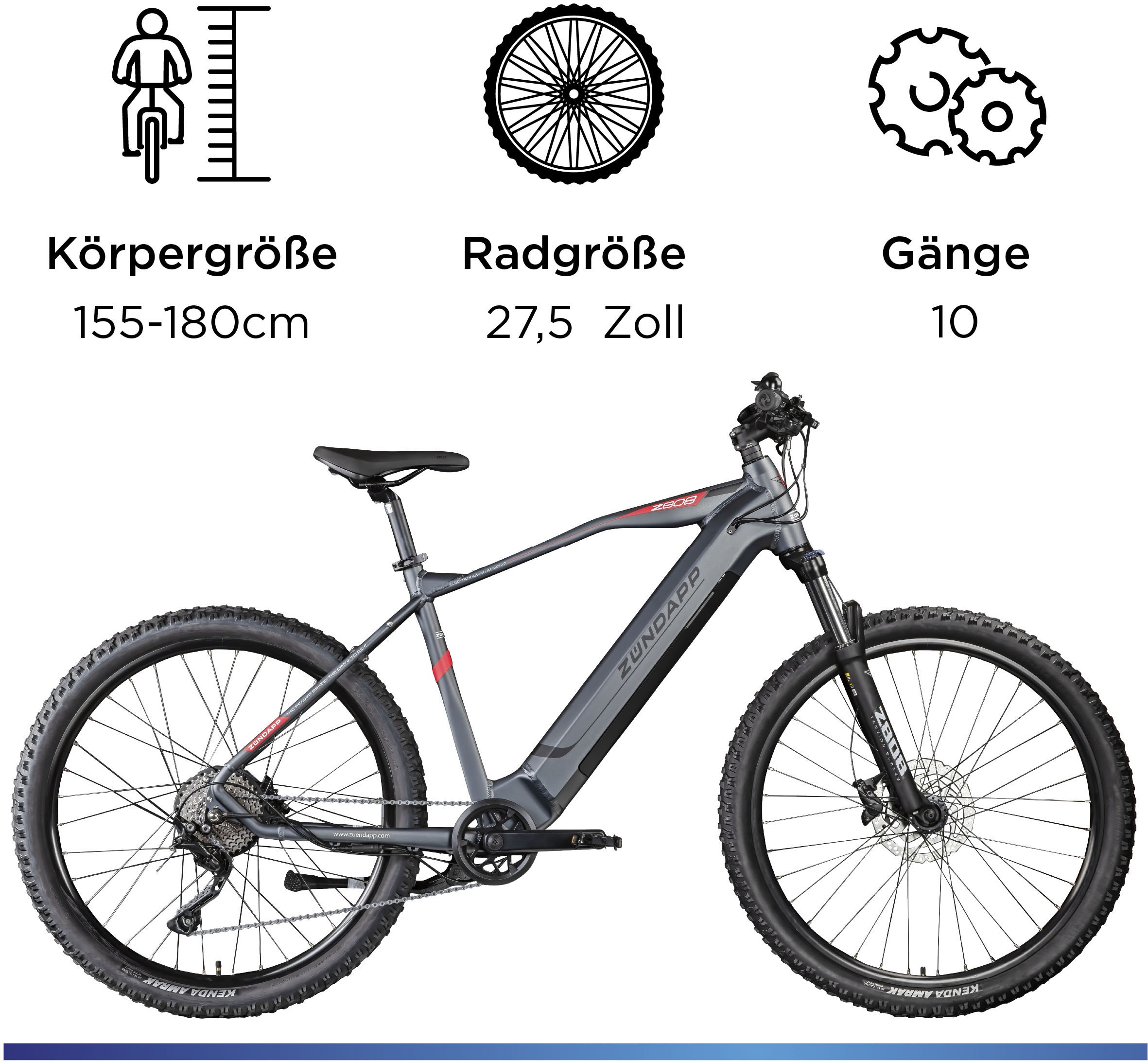 Zündapp E-Bike »Z808«, 10 Gang, Heckmotor 250 W, Pedelec, Elektrofahrrad für Damen u. Herren, MTB