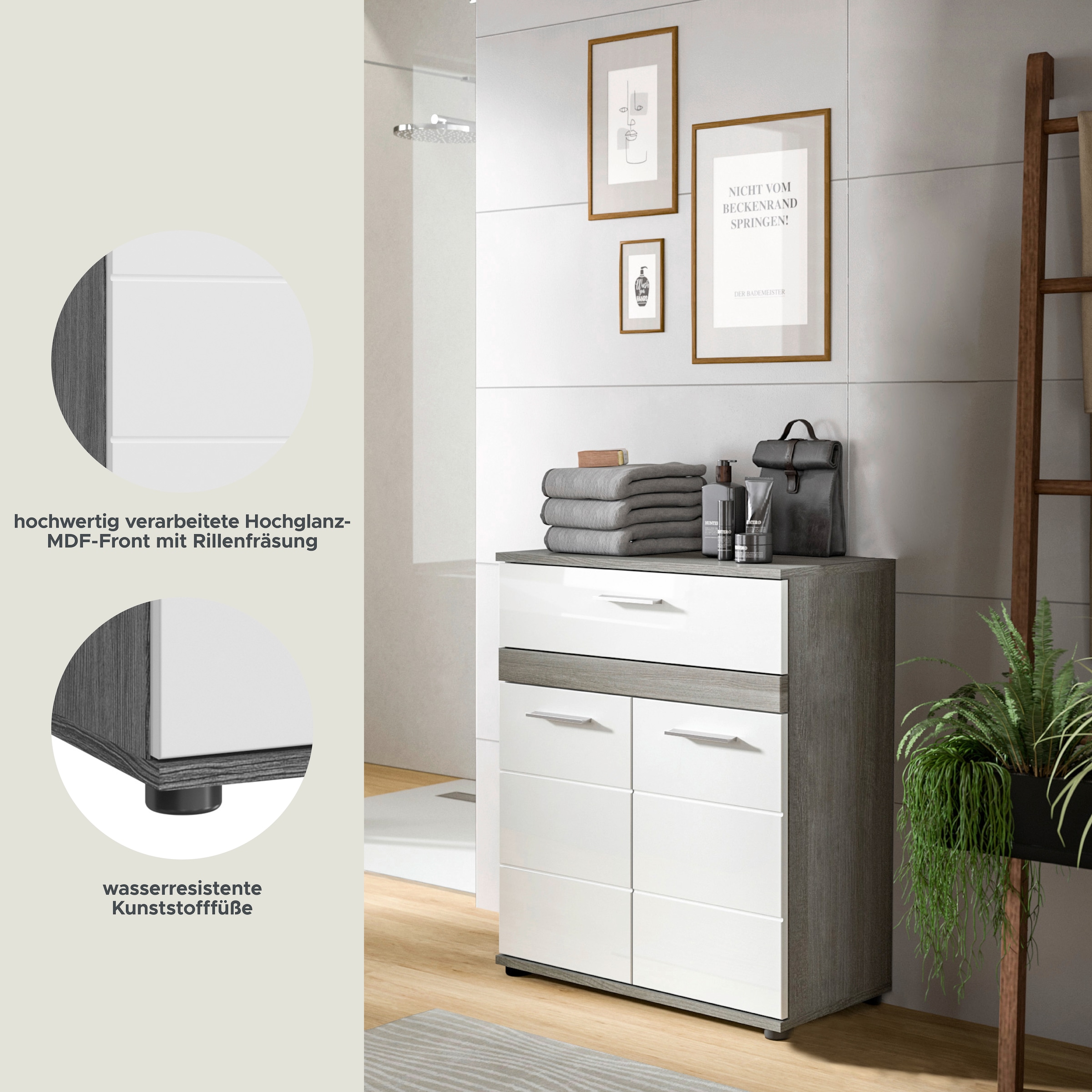 welltime Midischrank »LUCCA, TOPSELLER!, Höhe 79 cm, 2 Türen, 1 Schubkasten, 1 Einlegeboden«, Badschrank, Bad-Möbel, Badezimmer