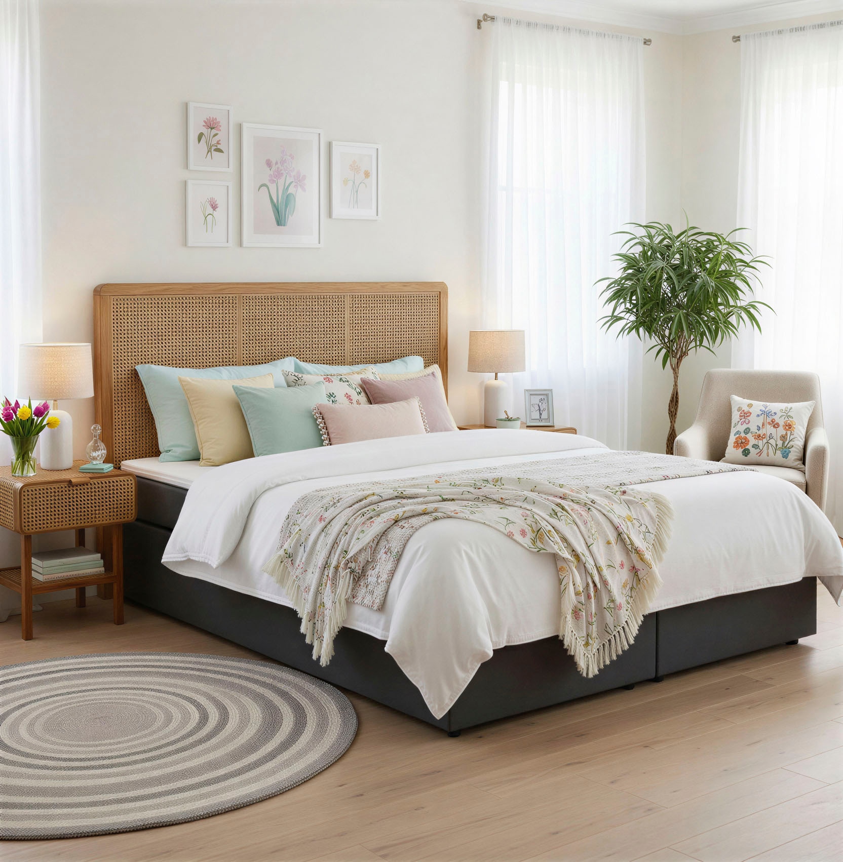 SIT Boxspringbett Mit Rattan-Kopfteil