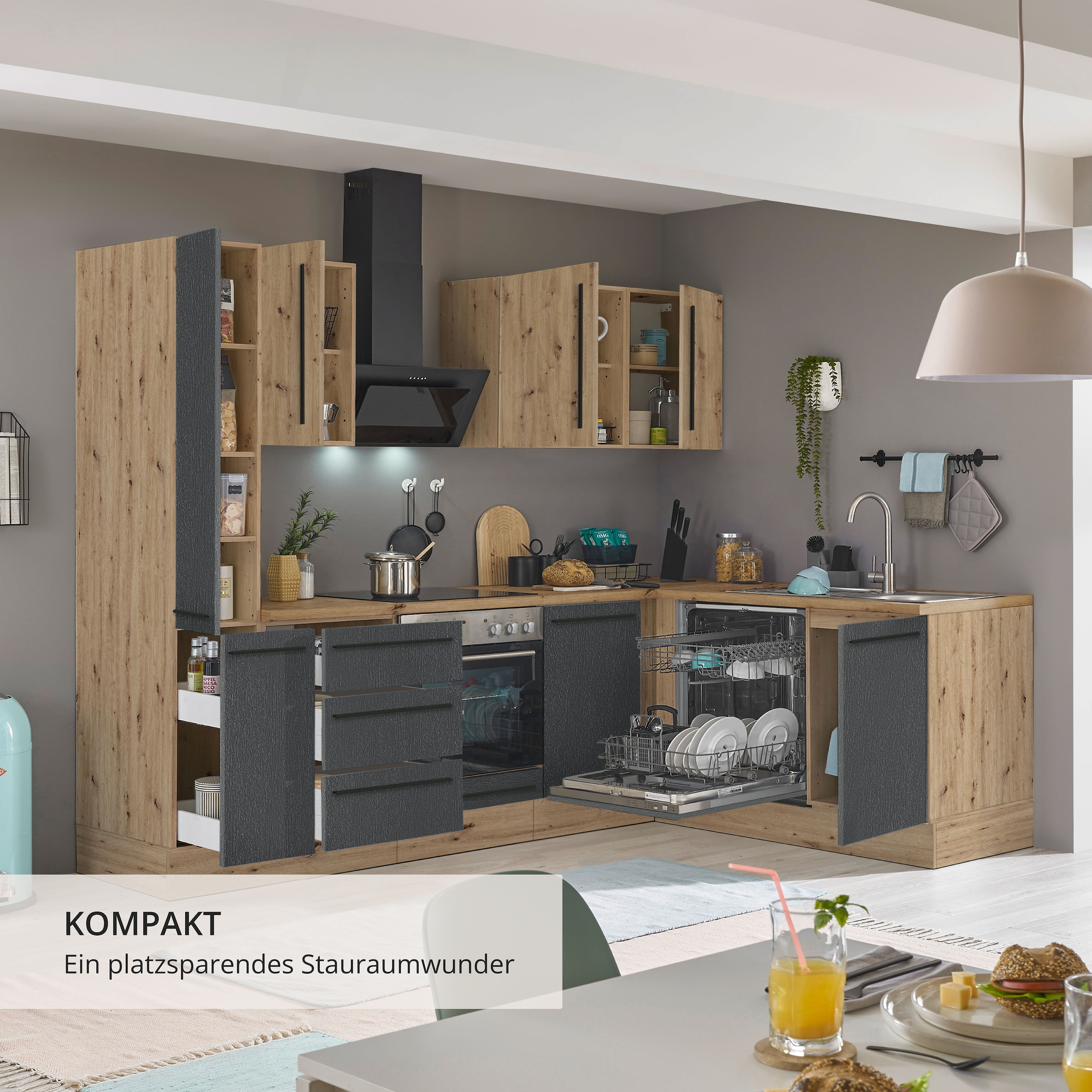 KOCHSTATION Winkelküche »Florida, Stellbreite 250x165 cm« wahlweise mit E-Geräten, mit Softclose für Türen und Schubkästen