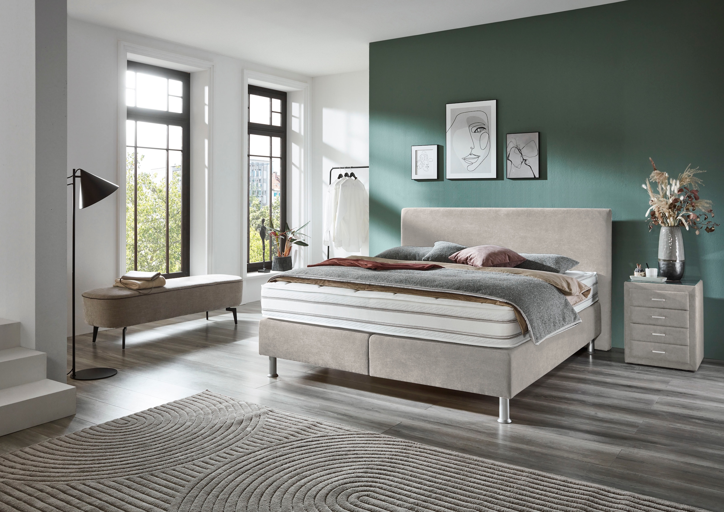Die PlanBar Boxspringbett »OC-ON23148« inkl. Wendematratzen u. Bonellfederkern Unterbau, 160/180x200cm