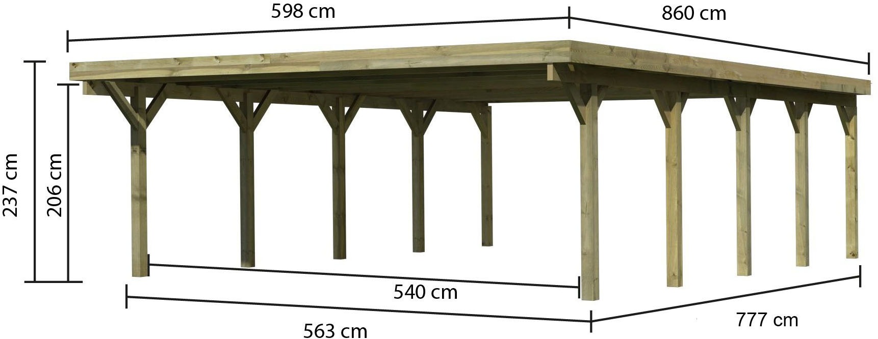 Karibu Doppelcarport »»Classic 3 SET« PVC-Dach Variante A, kesseldruckimprägniert«, Masivholz, 540 cm, KDI, aus Masivholz
