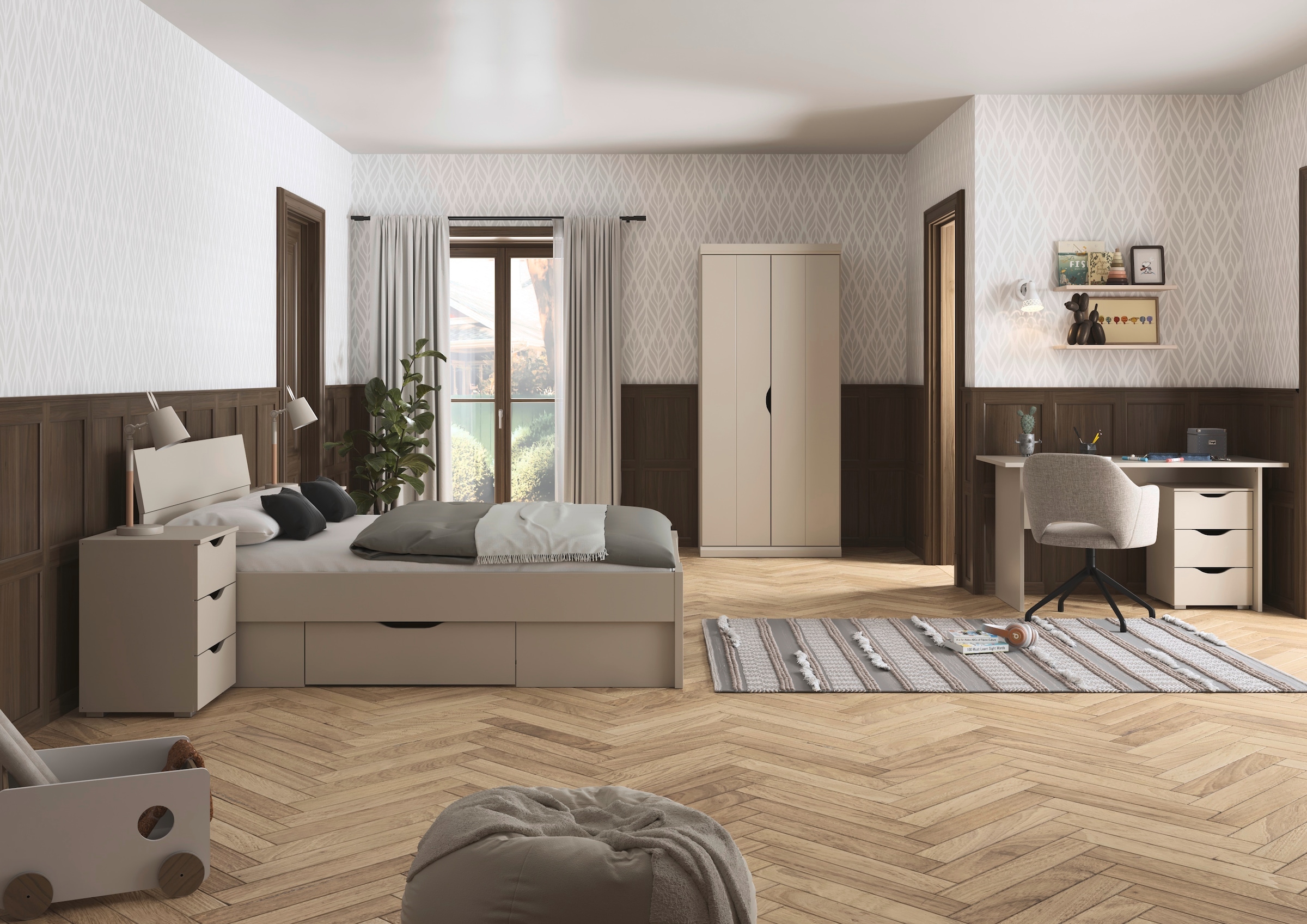 rauch Jugendzimmer-Set »Kinderzimmer Komplettzimmer Schlafzimmer-Set (4-tlg.) MARLENE« Set, 4 Stk. tlg. erhältlich in verschiedenen Bett- und Schrank-Breiten MADE IN GERMANY