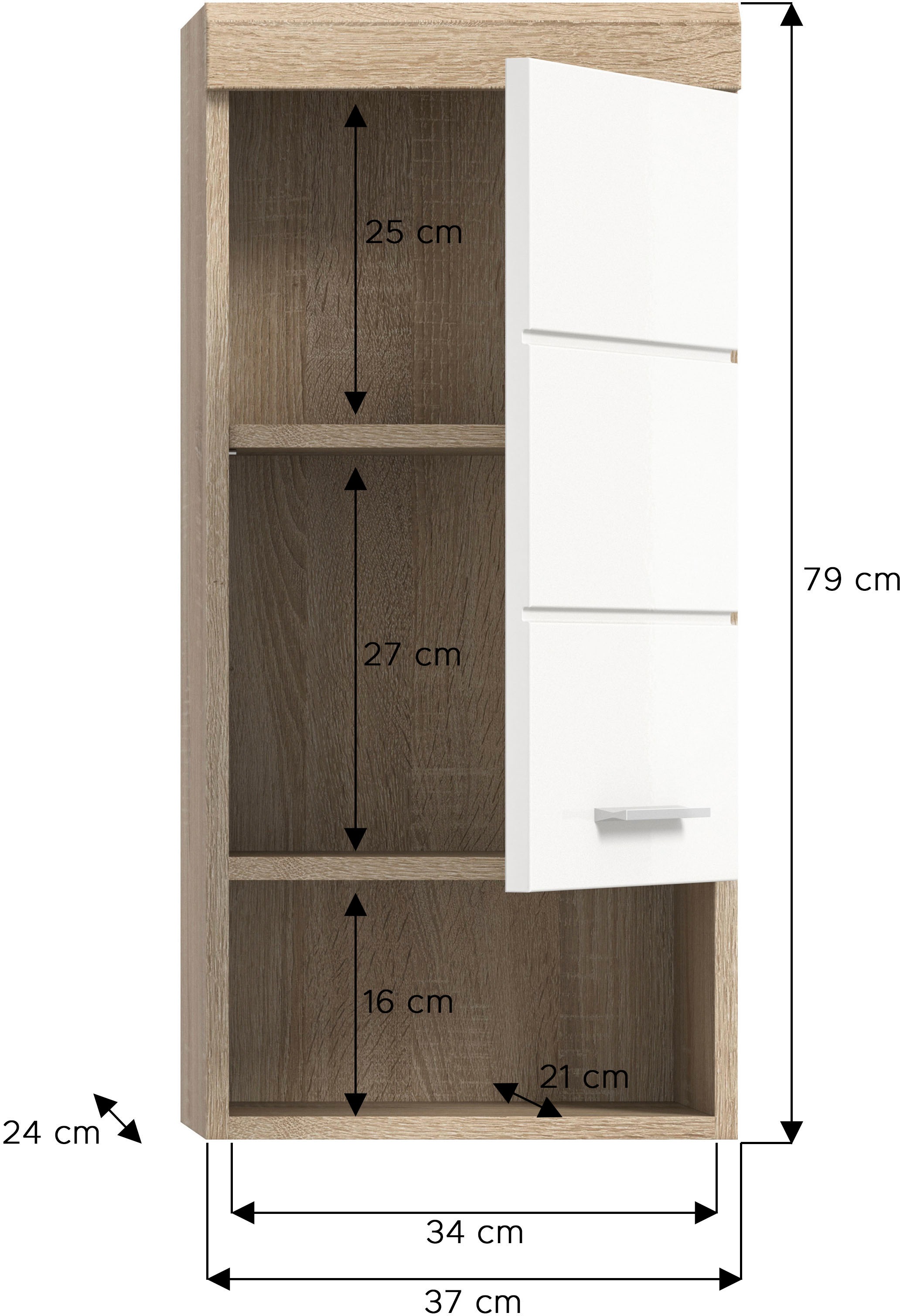 welltime Hängeschrank »SIENA, Breite 37cm, 1 Tür, 1 offenes Fächer, 1 Einlegeboden, MDF-Front« TOPSELLER!, 1 Stk. tlg. in verschiedenen Farben erhältlich, Badmöbel, Badschrank, Schrank, Bad
