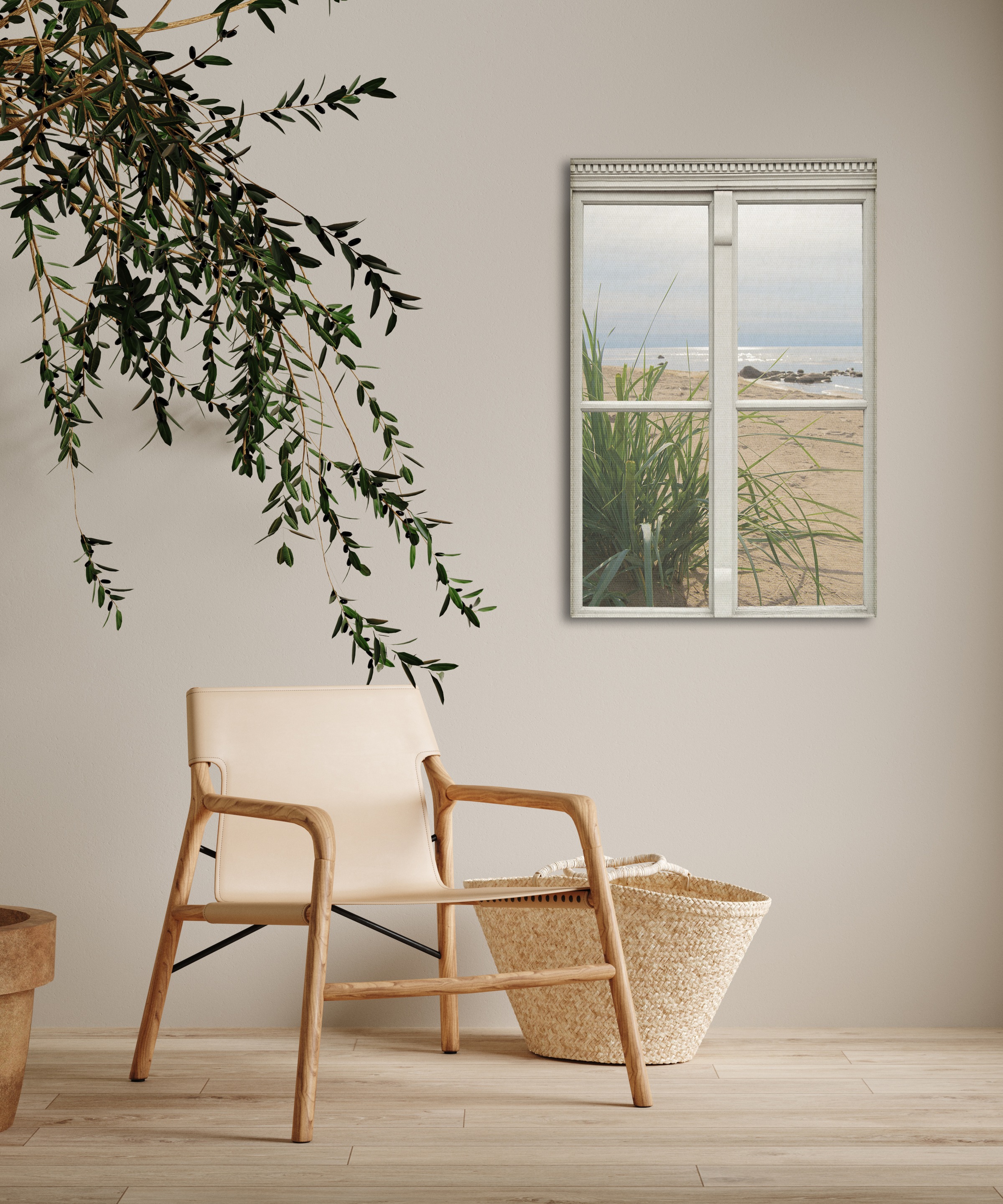 queence Leinwandbild »Ausblick« Düne   Fensterblick   Gräser   Meer   Natur günstig online kaufen
