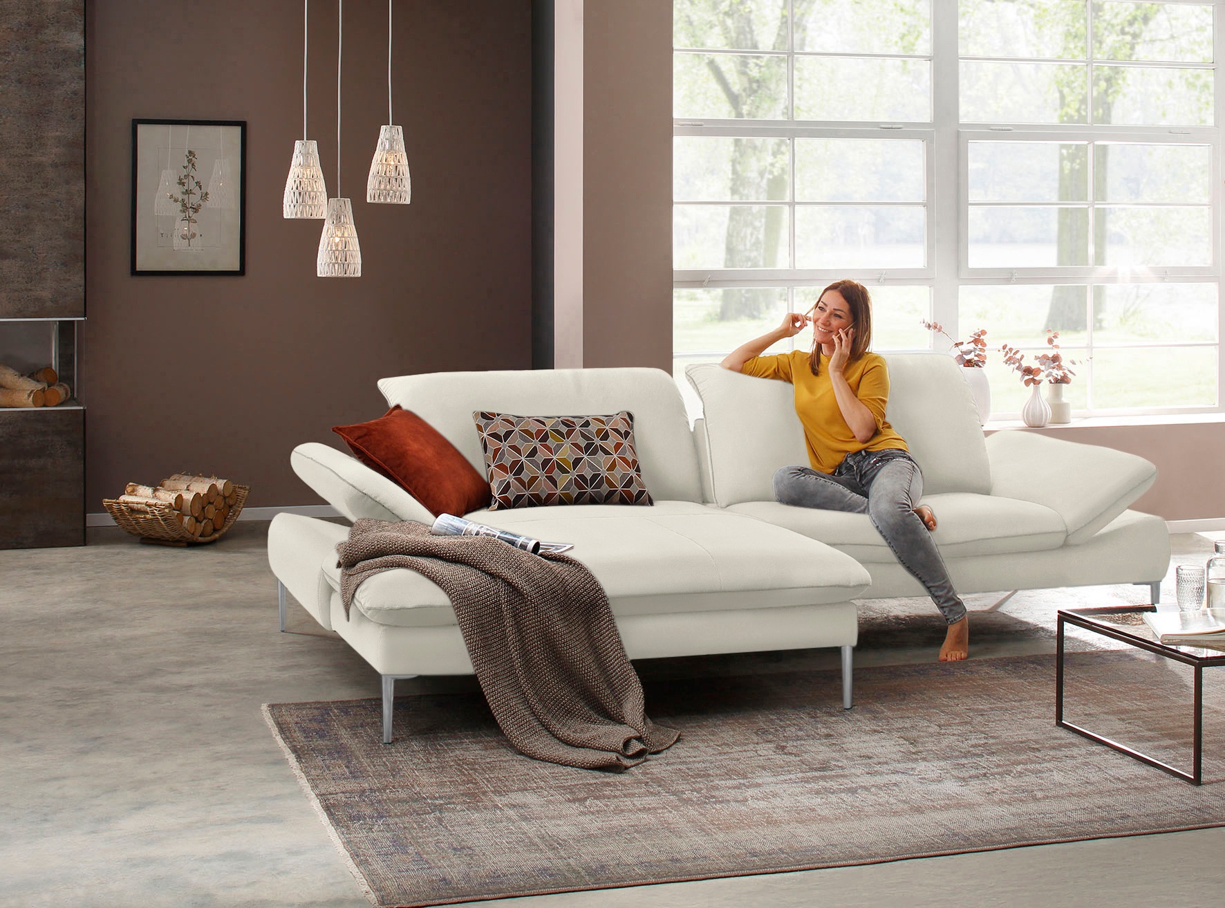 W.SCHILLIG Ecksofa »enjoy&MORE, Designsofa, elegant und bequem, L-Form«, mit Sitztiefenverstellung, Füße Chrom glänzend, Breite 294 cm